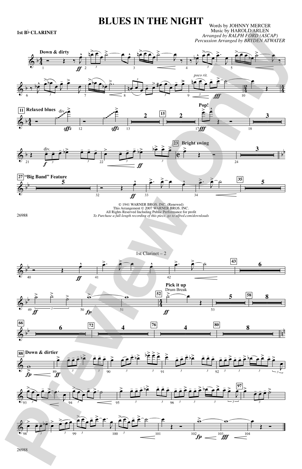 Blues in the Night: 1st B-flat Clarinet