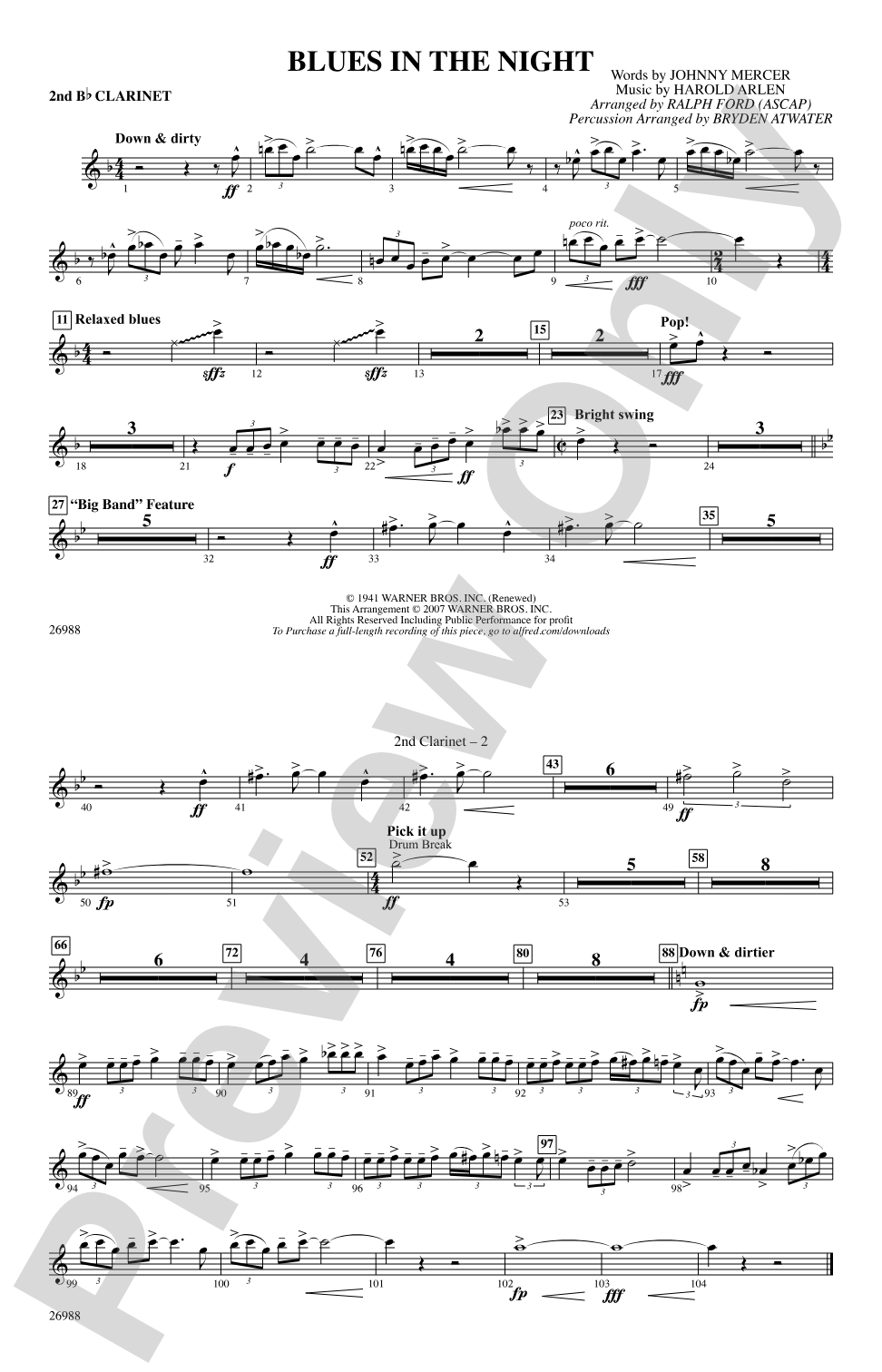 Blues in the Night: 2nd B-flat Clarinet