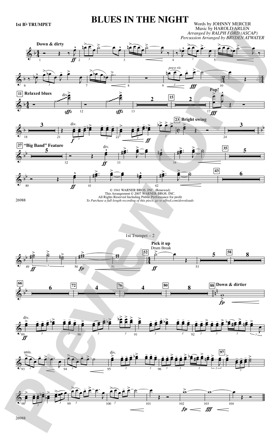 Blues in the Night: 1st B-flat Trumpet