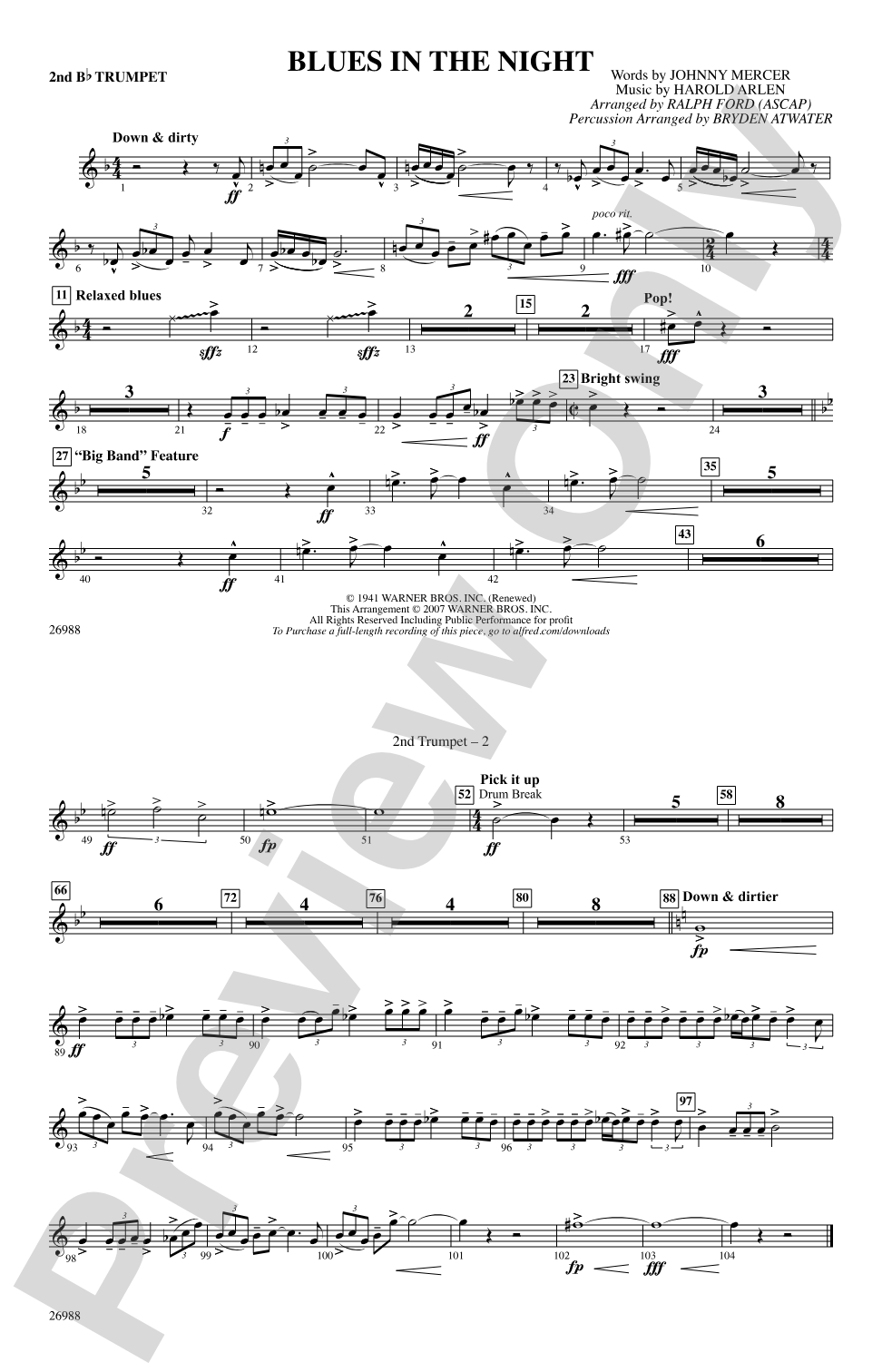 Blues in the Night: 2nd B-flat Trumpet