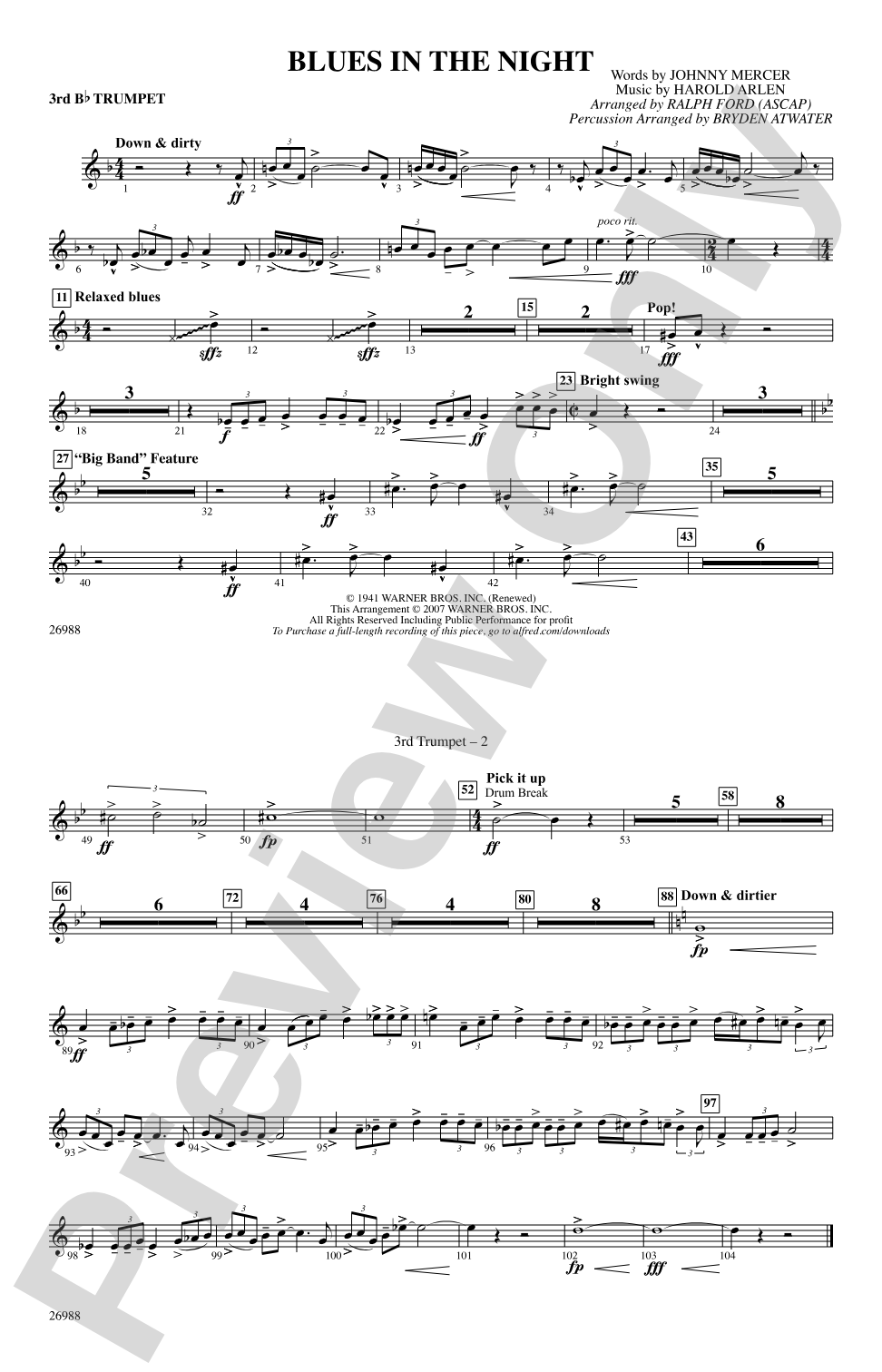Blues in the Night: 3rd B-flat Trumpet
