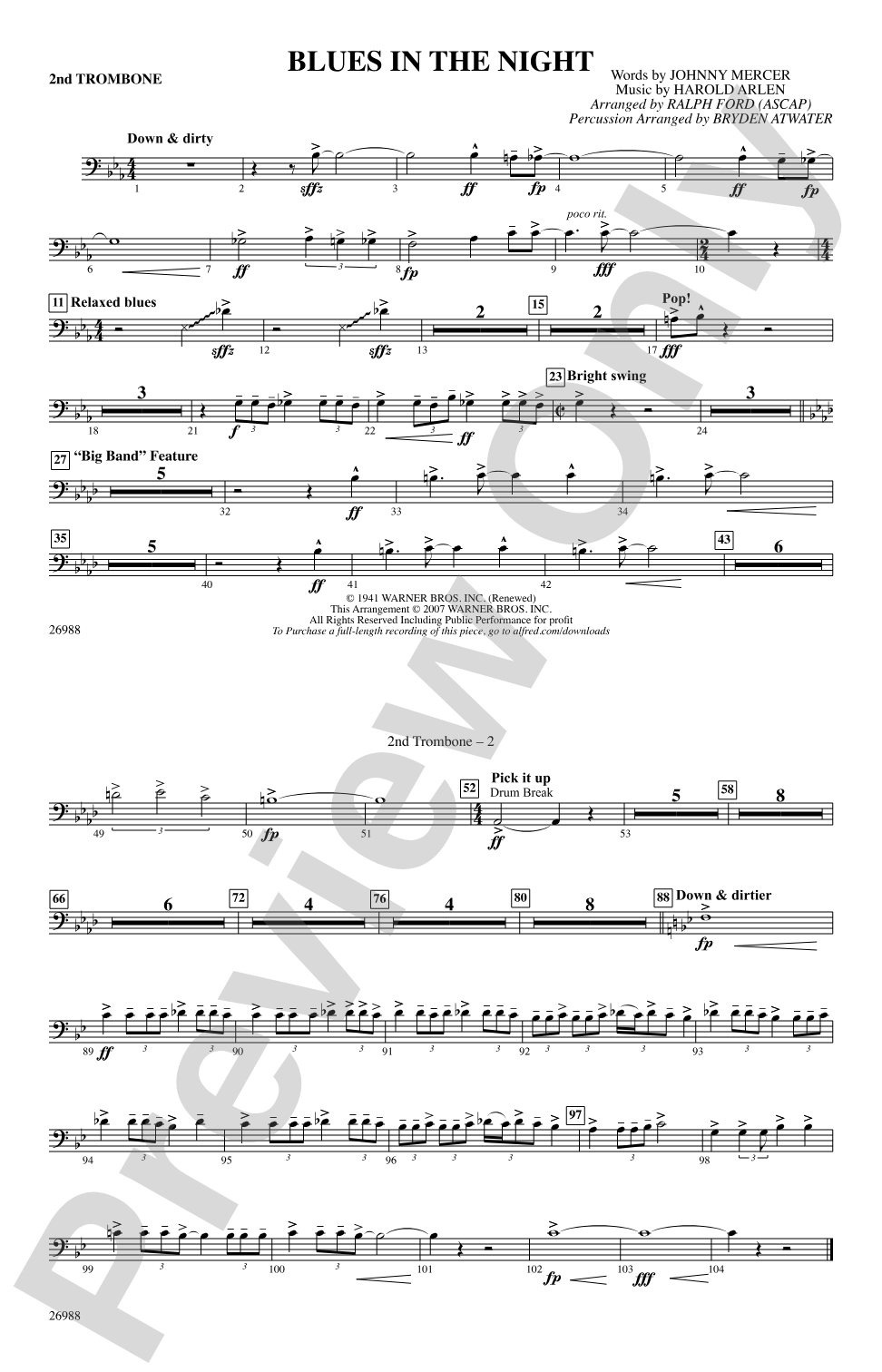 Blues in the Night: 2nd Trombone