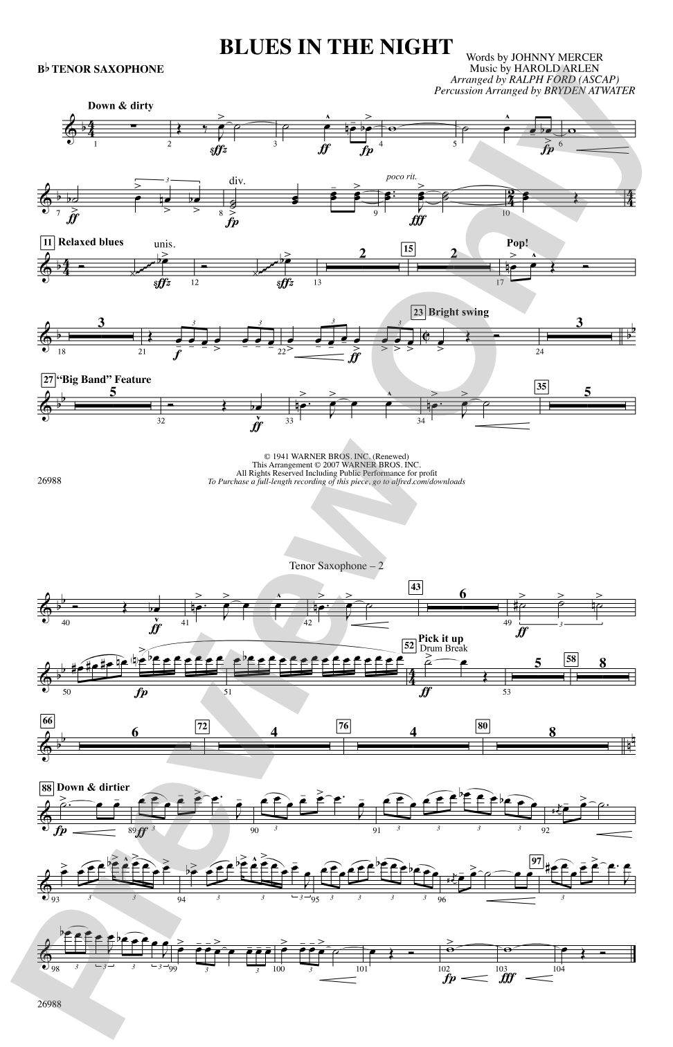 Blues in the Night: B-flat Tenor Saxophone