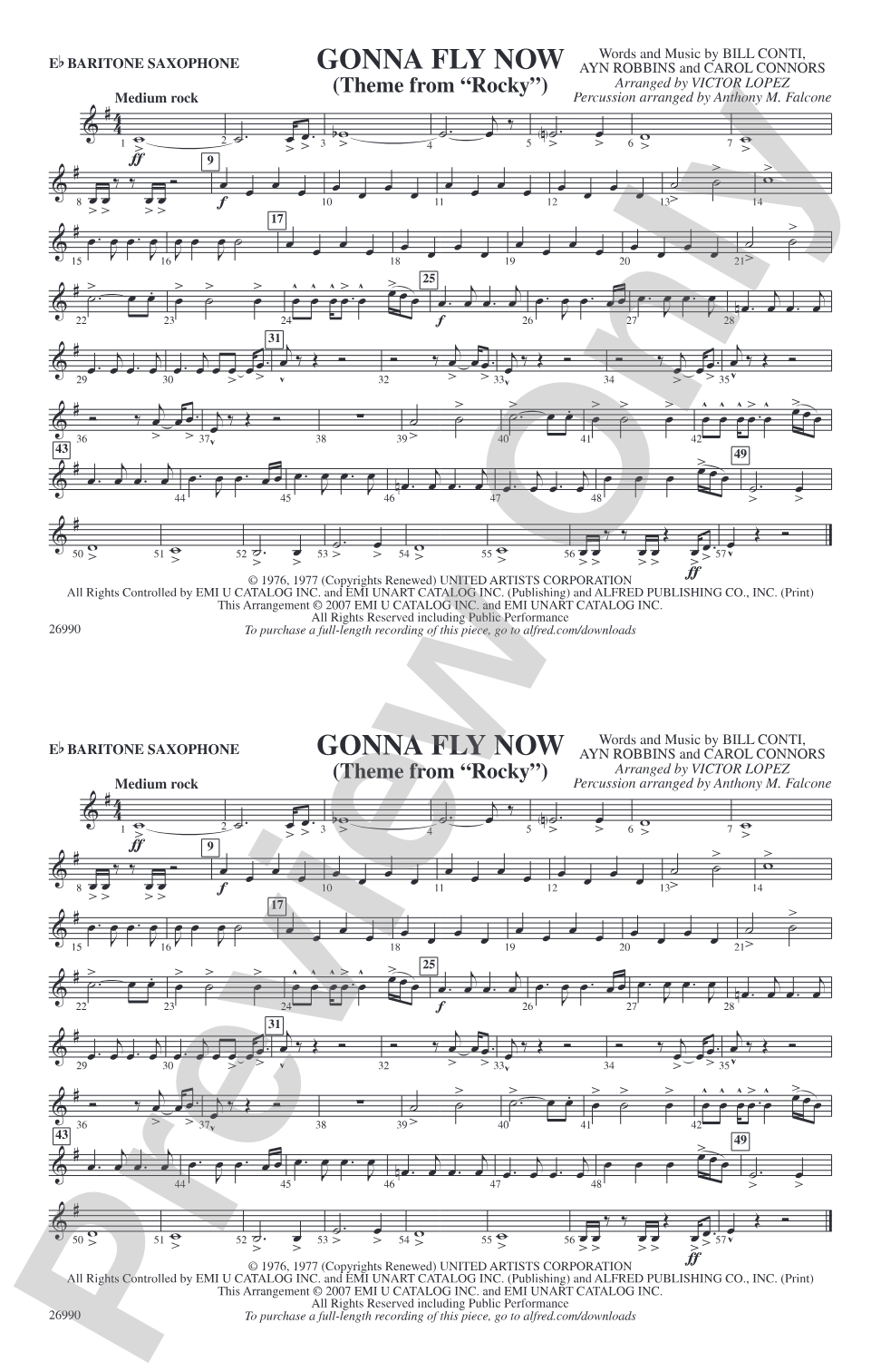 Gonna Fly Now (Theme from Rocky): E-flat Baritone Saxophone