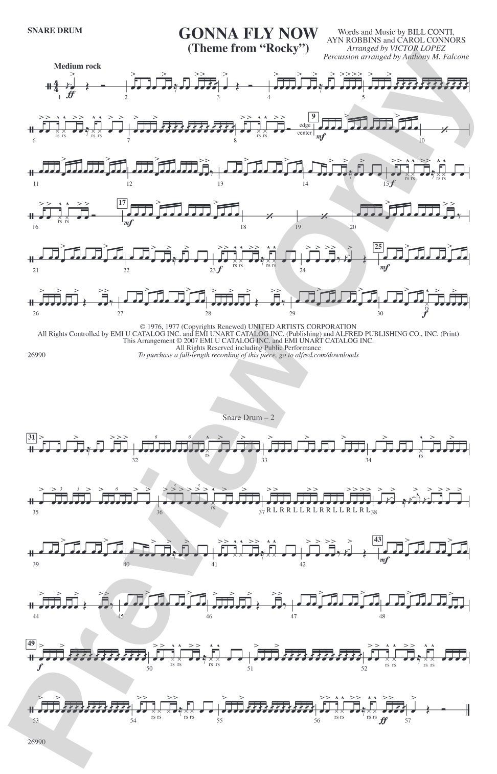 Gonna Fly Now (Theme from Rocky): Snare Drum