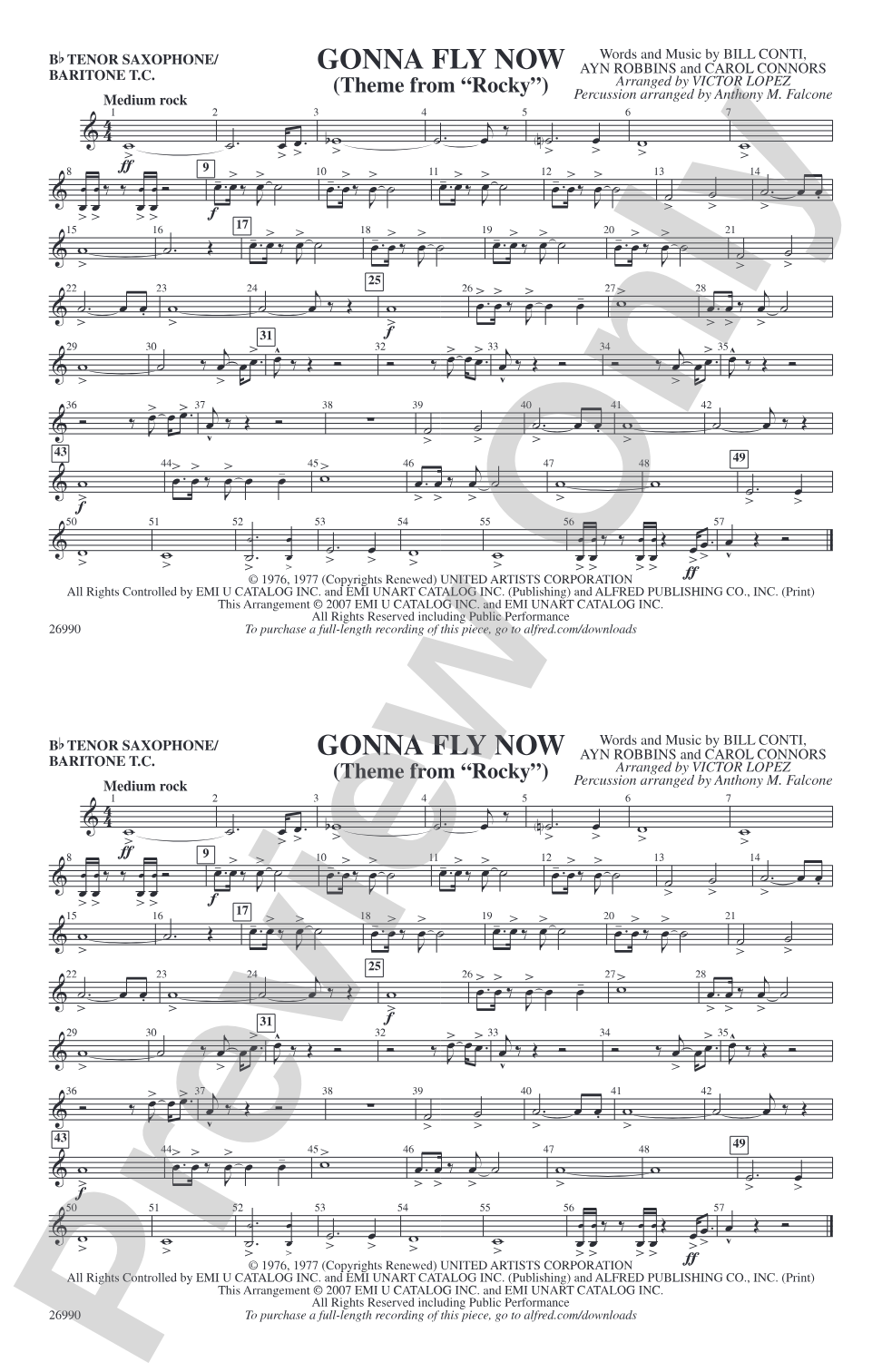 Gonna Fly Now (Theme from Rocky): Bb Tenor Saxophone/Bartione Treble Clef