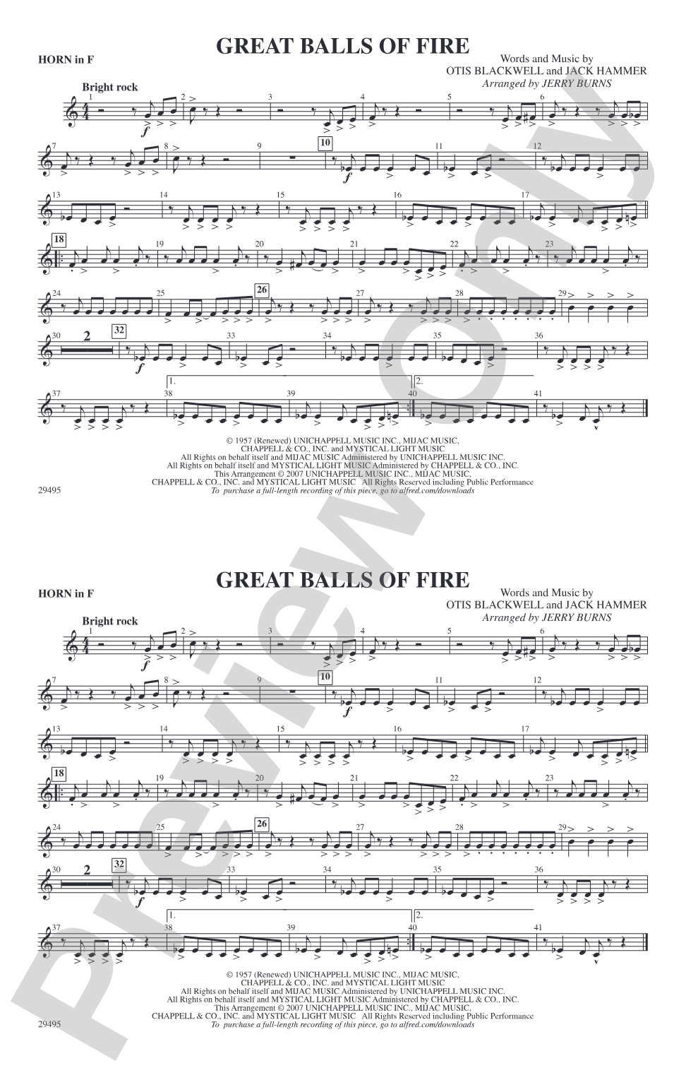 Great Balls of Fire: 1st F Horn