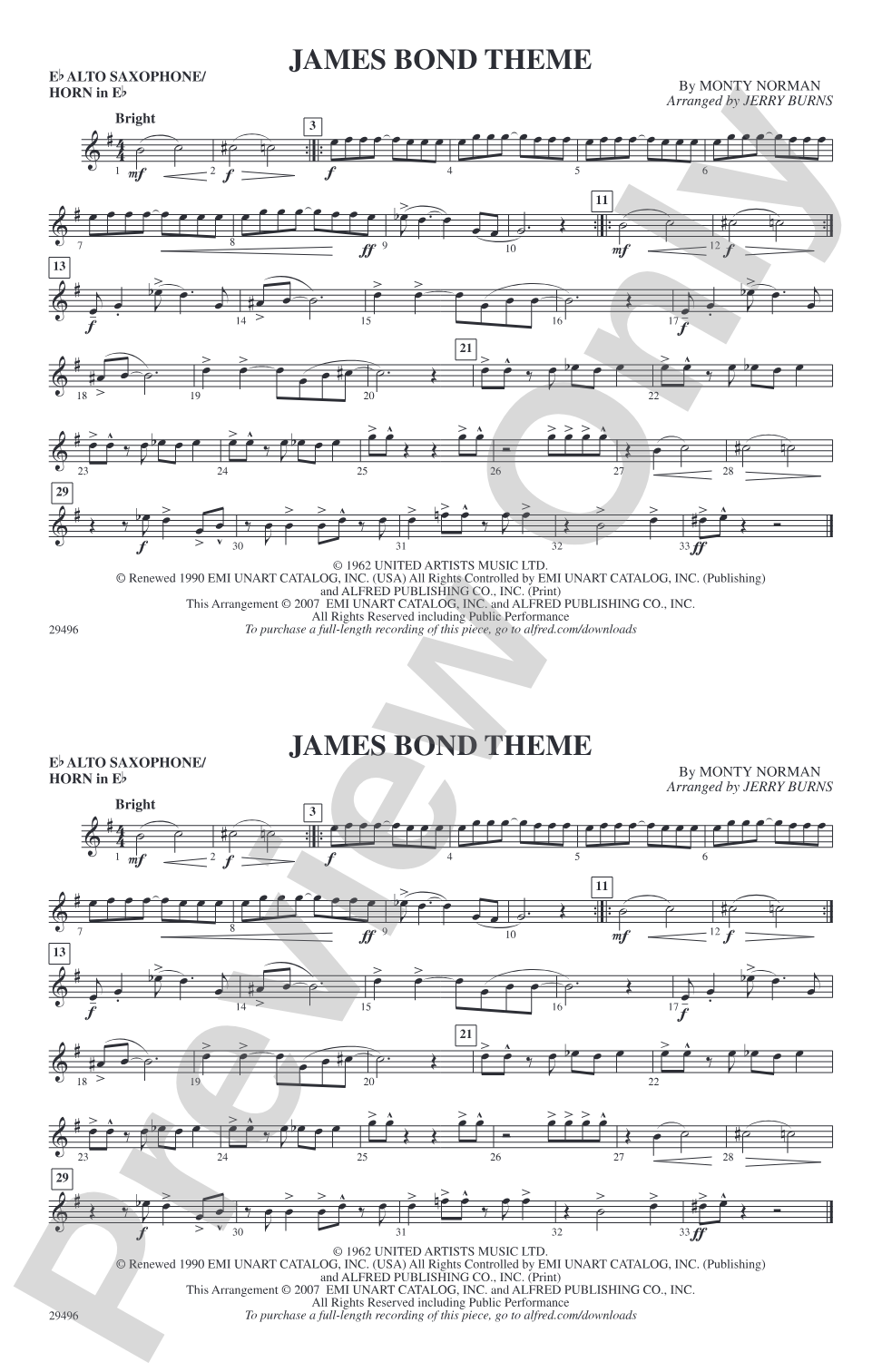 James Bond Theme: E-flat Alto Saxophone