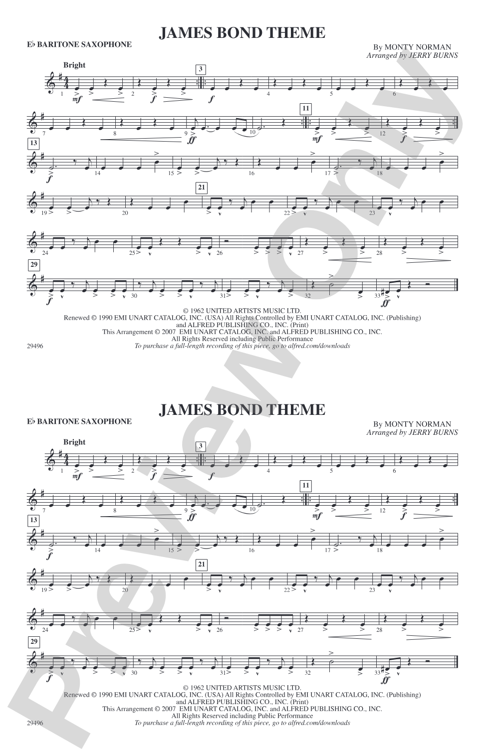 James Bond Theme: E-flat Baritone Saxophone