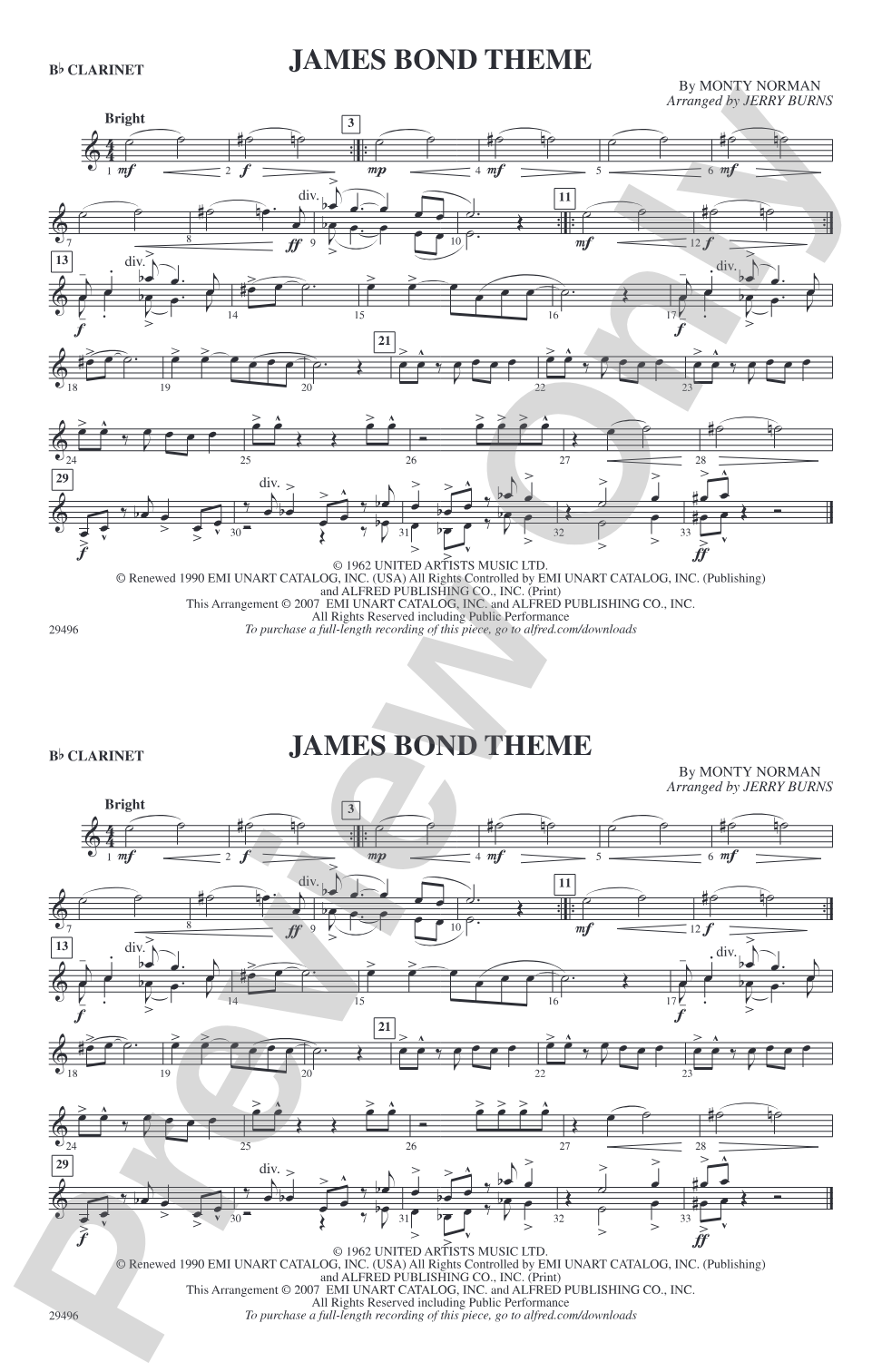 James Bond Theme: 1st B-flat Clarinet
