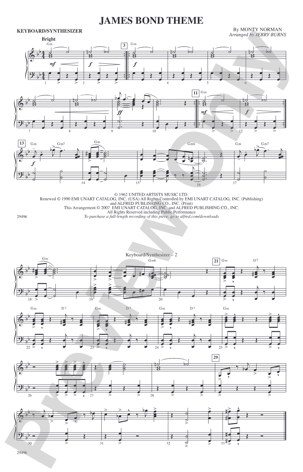 James Bond Theme: Keyboard/Synthesizer