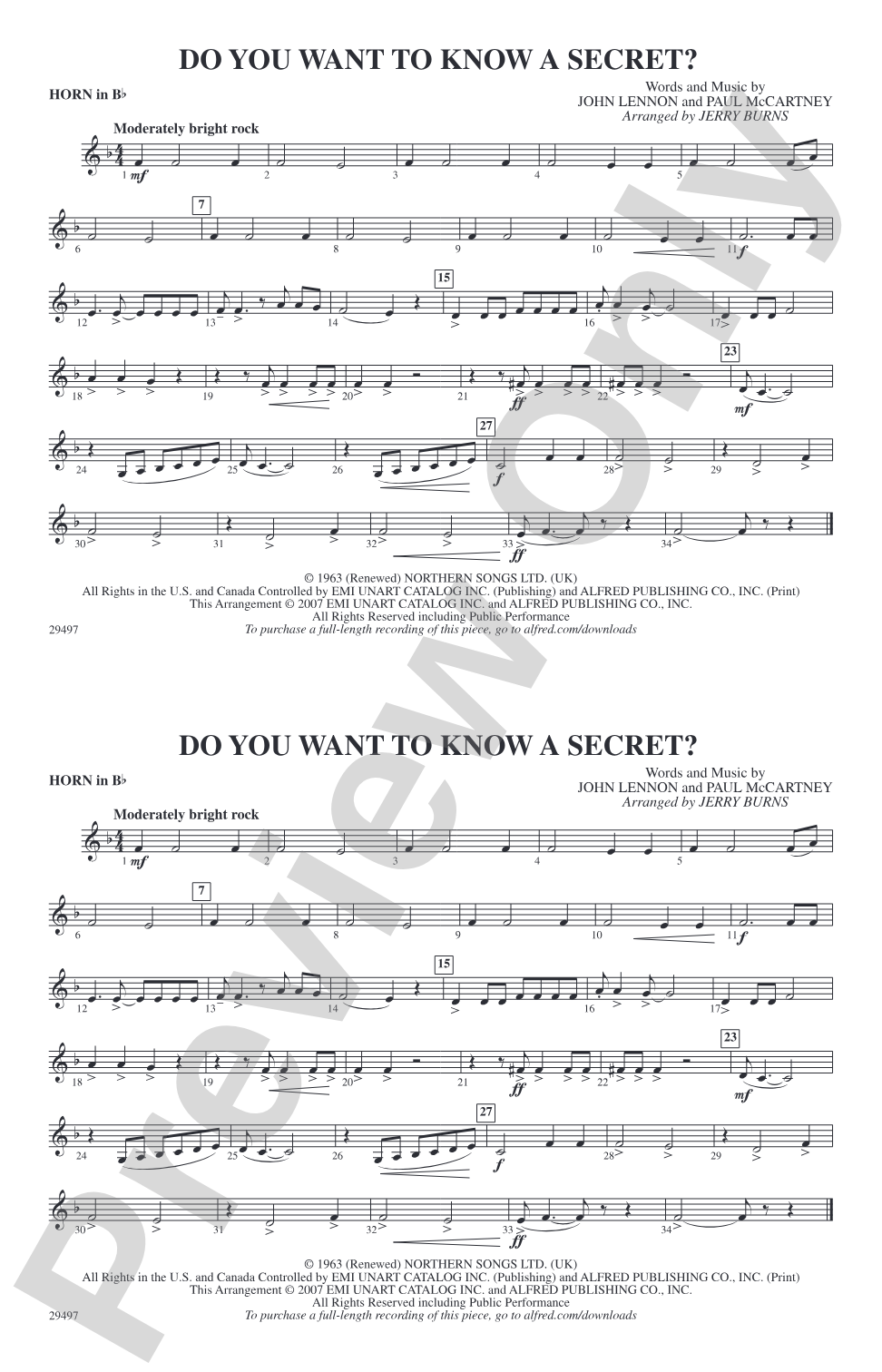 Do You Want to Know a Secret?: Horn in B flat