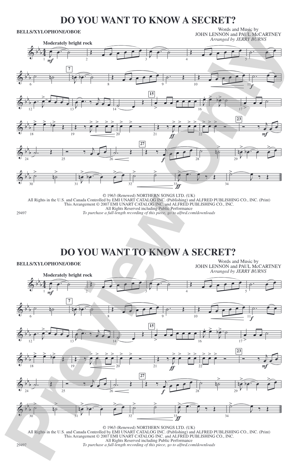 Do You Want to Know a Secret?: Bells/Xylophone/Oboe