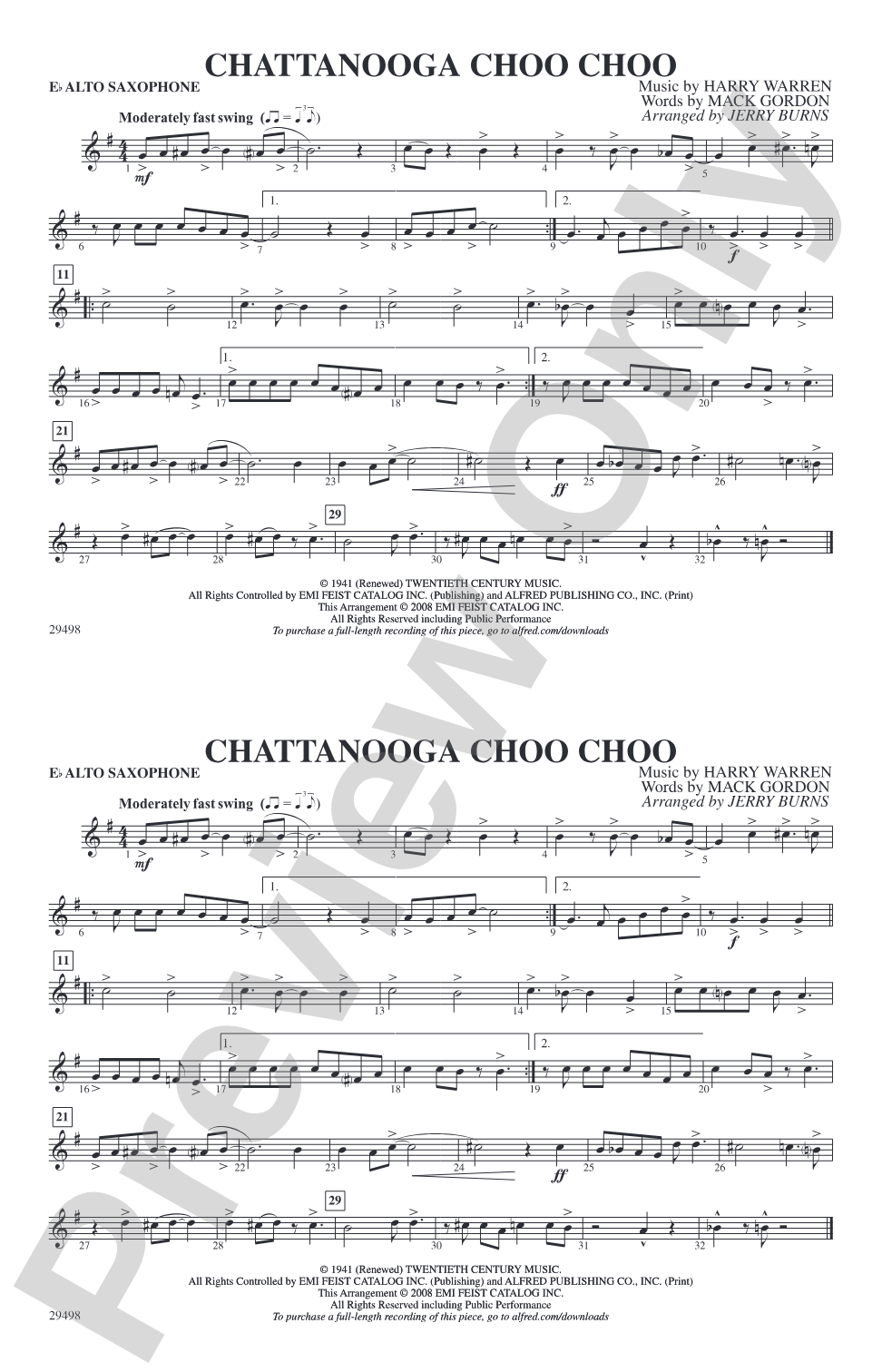 Chattanooga Choo Choo: E-flat Alto Saxophone