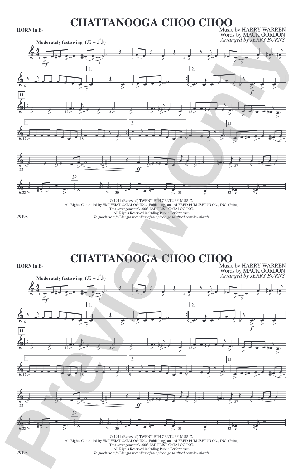 Chattanooga Choo Choo: Horn in B flat