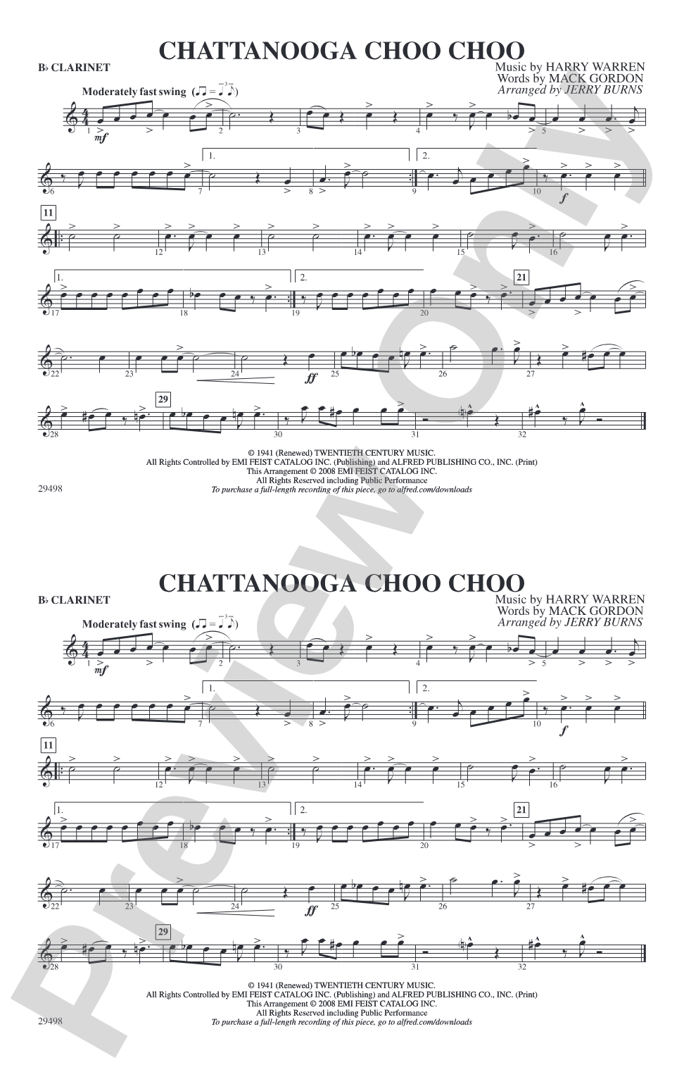 Chattanooga Choo Choo: 1st B-flat Clarinet