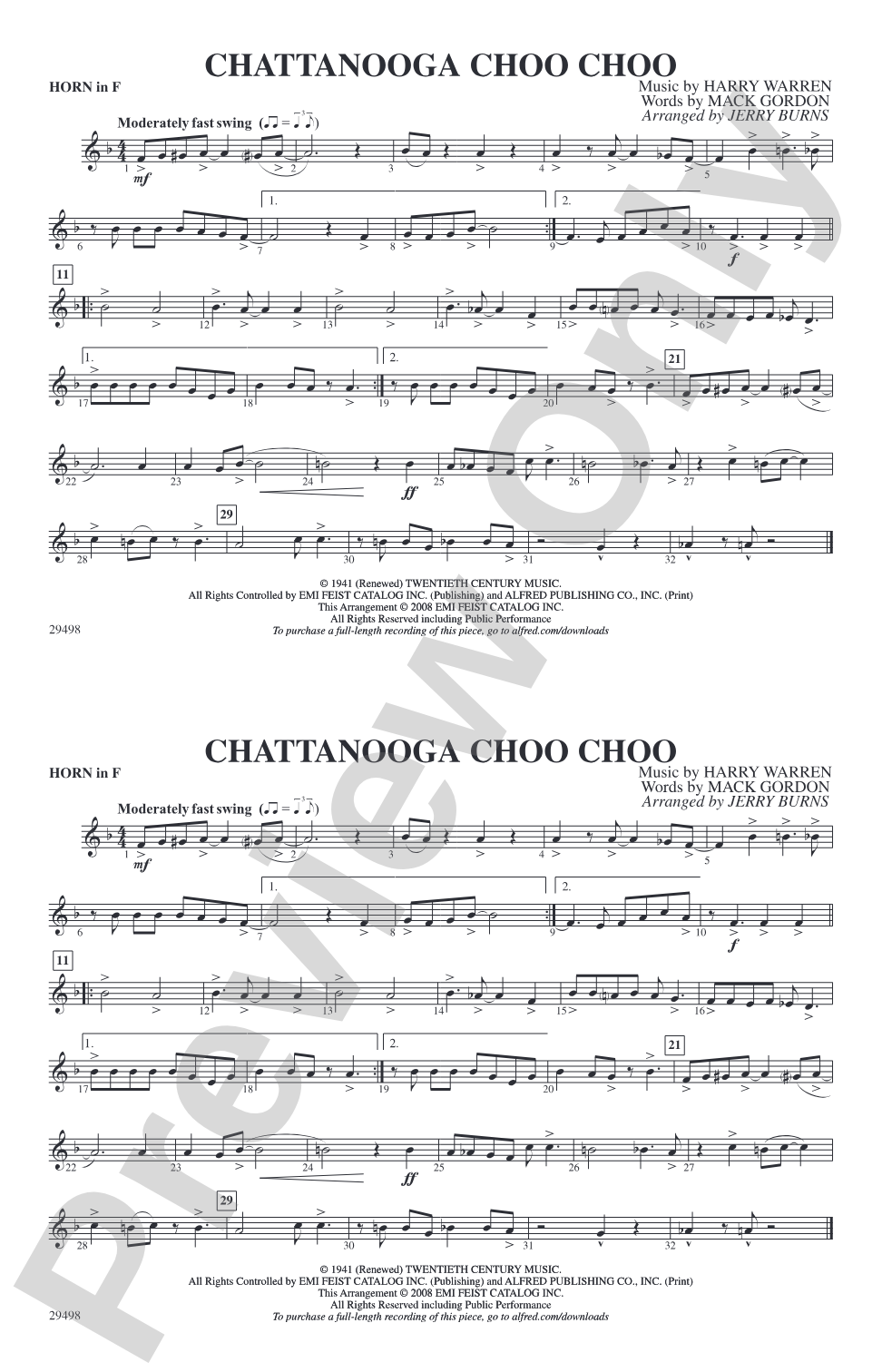 Chattanooga Choo Choo: 1st F Horn