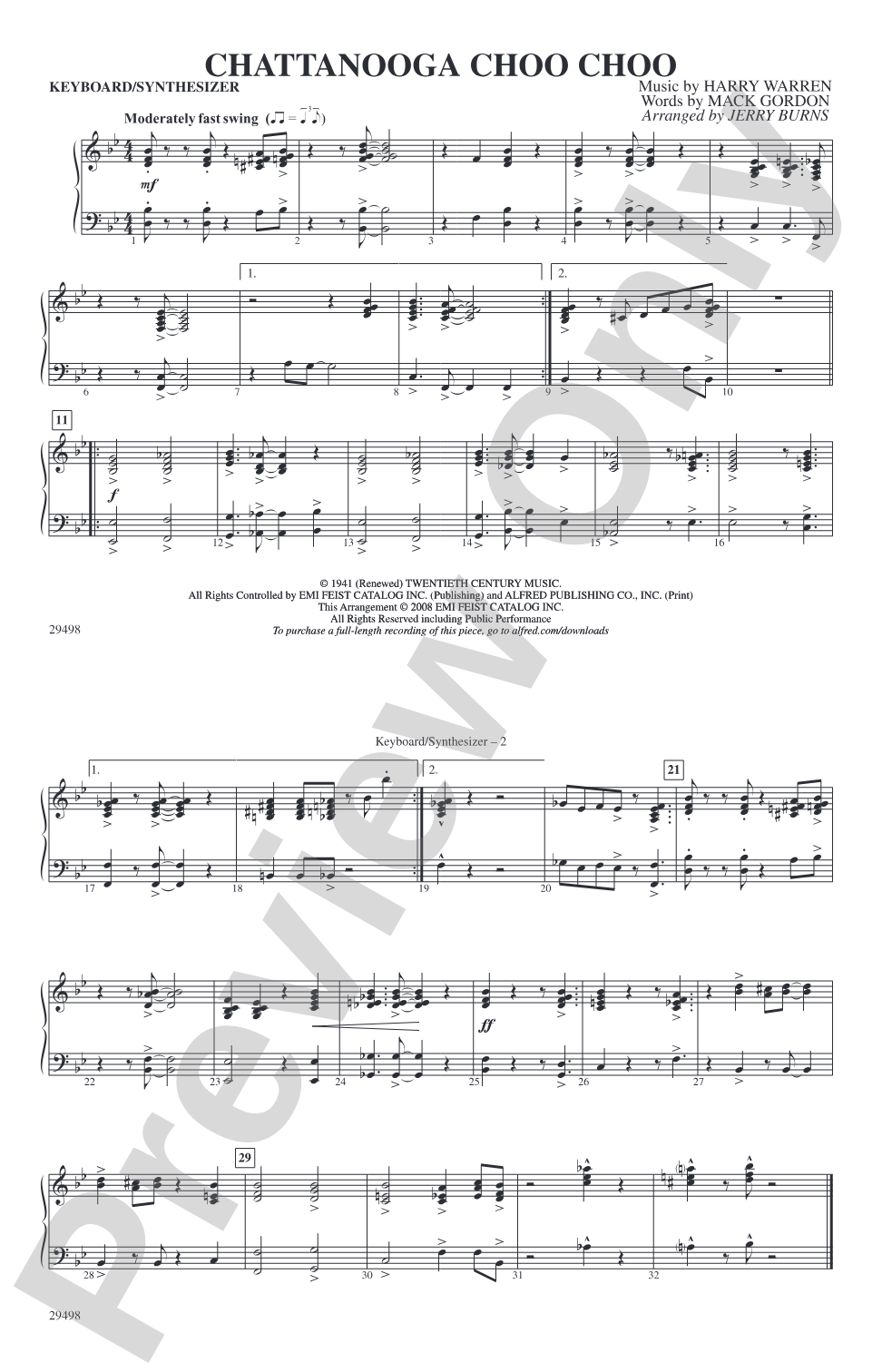 Chattanooga Choo Choo: Keyboard/Synthesizer