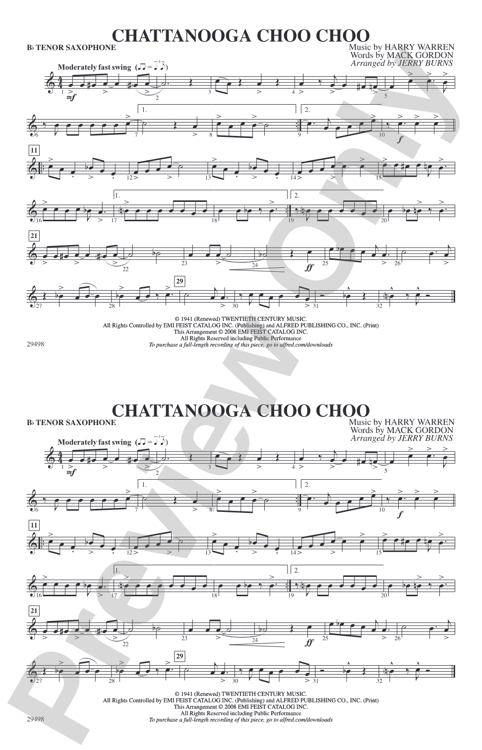 Chattanooga Choo Choo: B-flat Tenor Saxophone