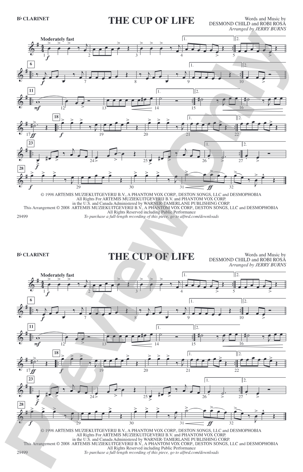 The Cup of Life: 1st B-flat Clarinet