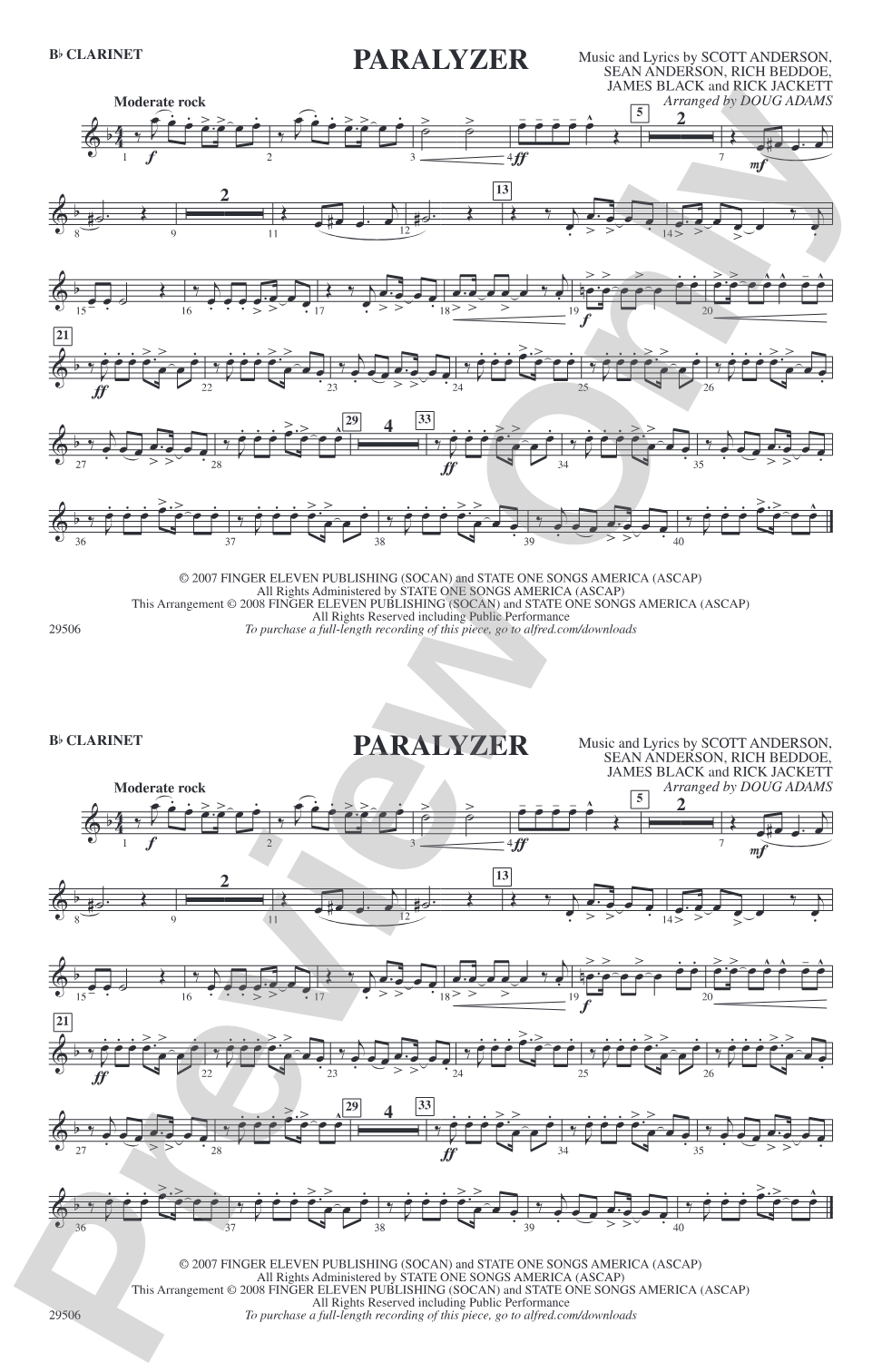 Paralyzer: 1st B-flat Clarinet