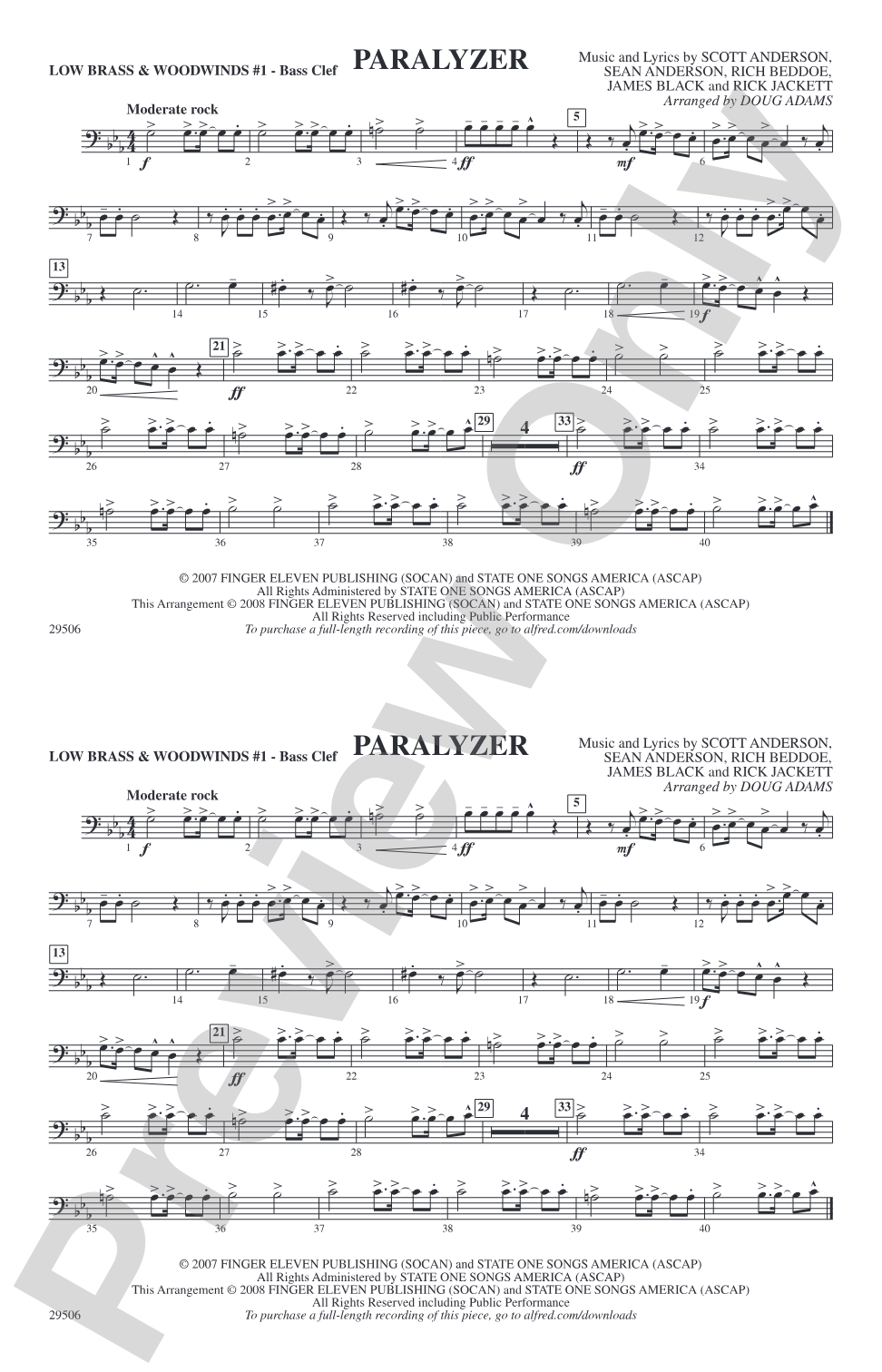 Paralyzer: Low Brass & Woodwinds #1 - Bass Clef