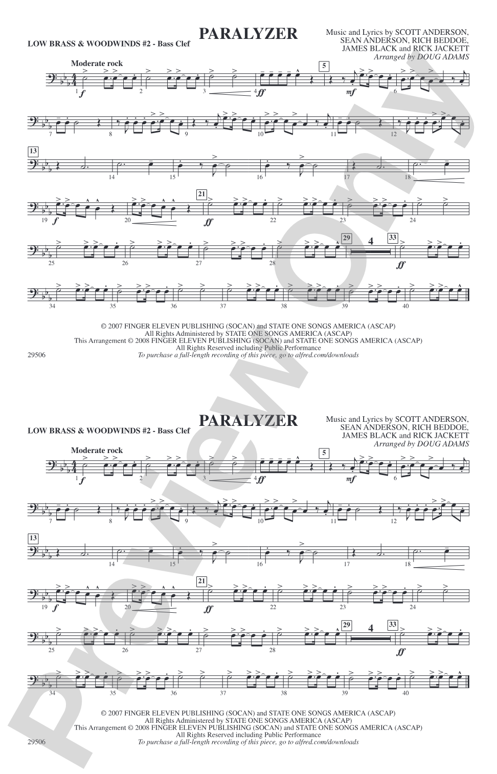 Paralyzer: Low Brass & Woodwinds #2 - Bass Clef