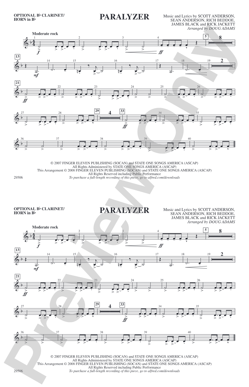 Paralyzer: Optional Bb Clarinet/Horn in Bb