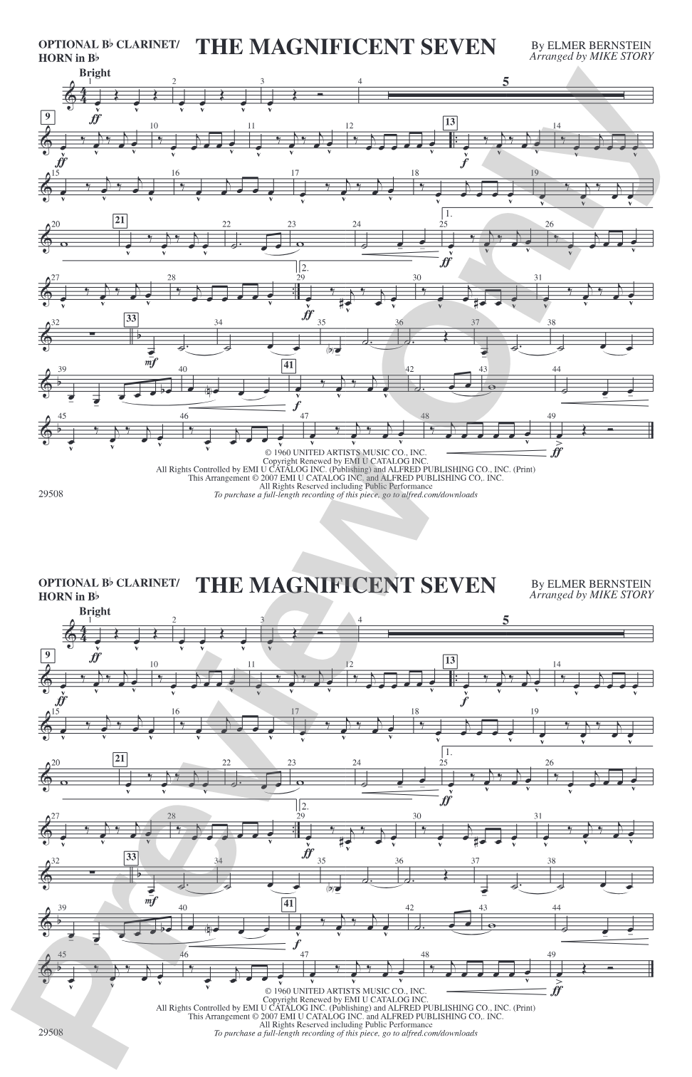 The Magnificent Seven: Optional Bb Clarinet/Horn in Bb
