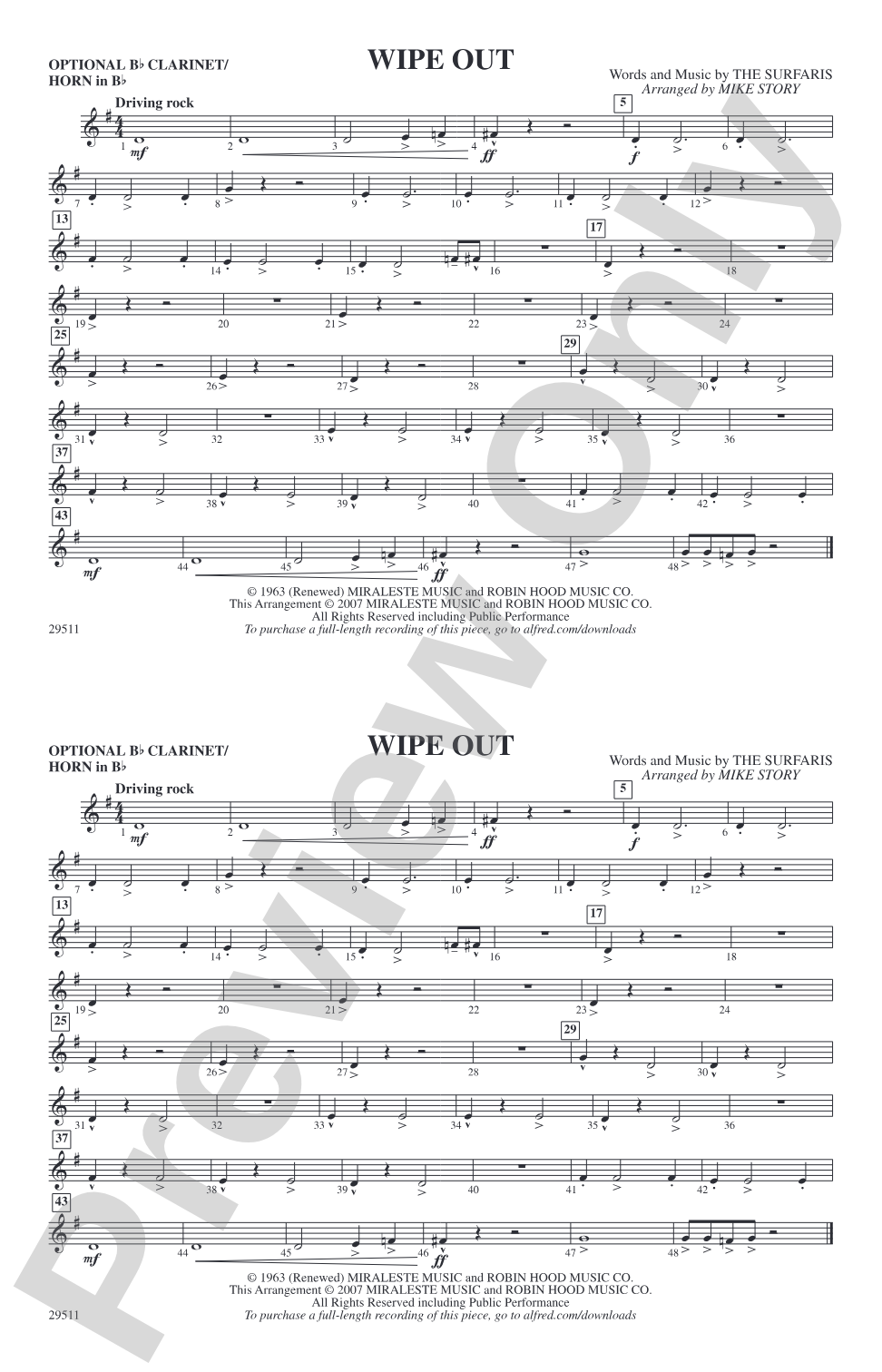 Wipe Out: Optional Bb Clarinet/Horn in Bb