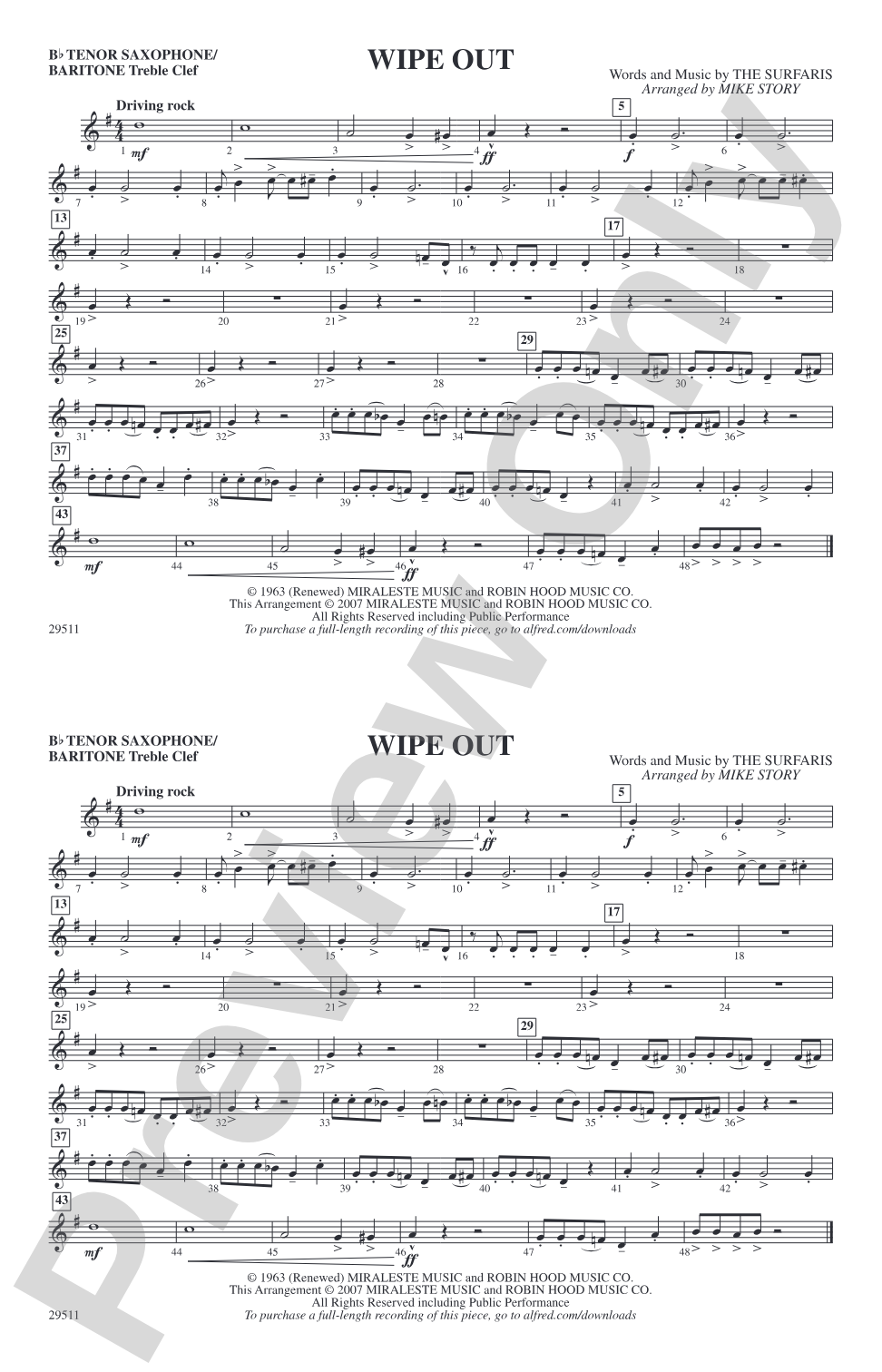 Wipe Out: Bb Tenor Saxophone/Bartione Treble Clef