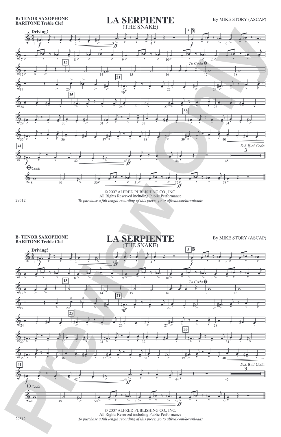 La Serpiente (The Snake): Bb Tenor Saxophone/Bartione Treble Clef