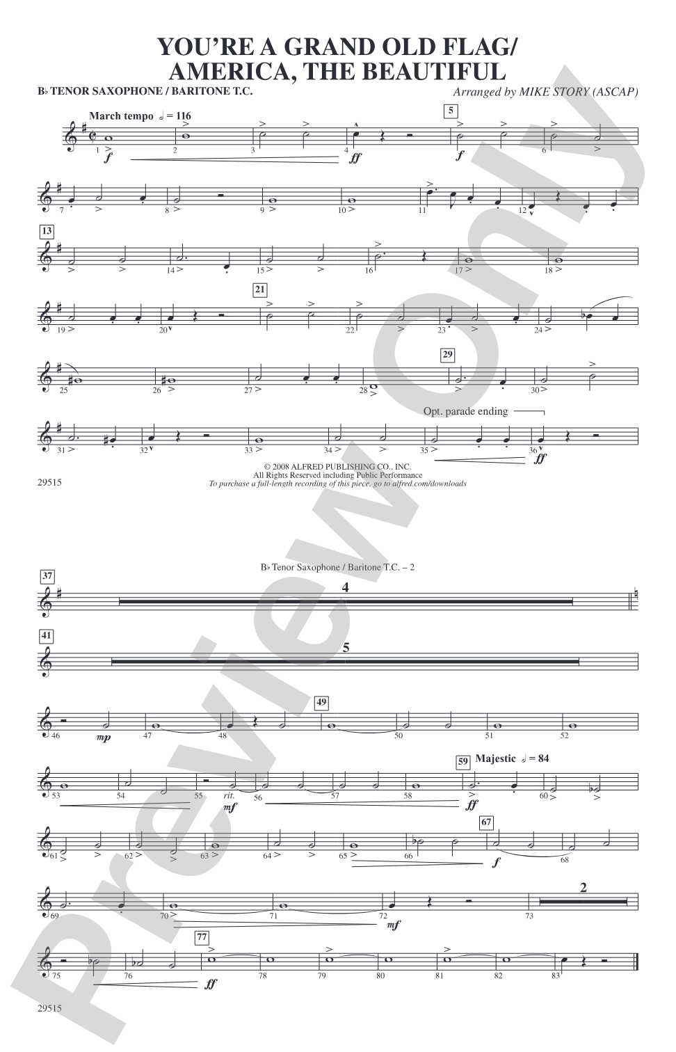 You're a Grand Old Flag / America, the Beautiful: Bb Tenor Saxophone/Bartione Treble Clef