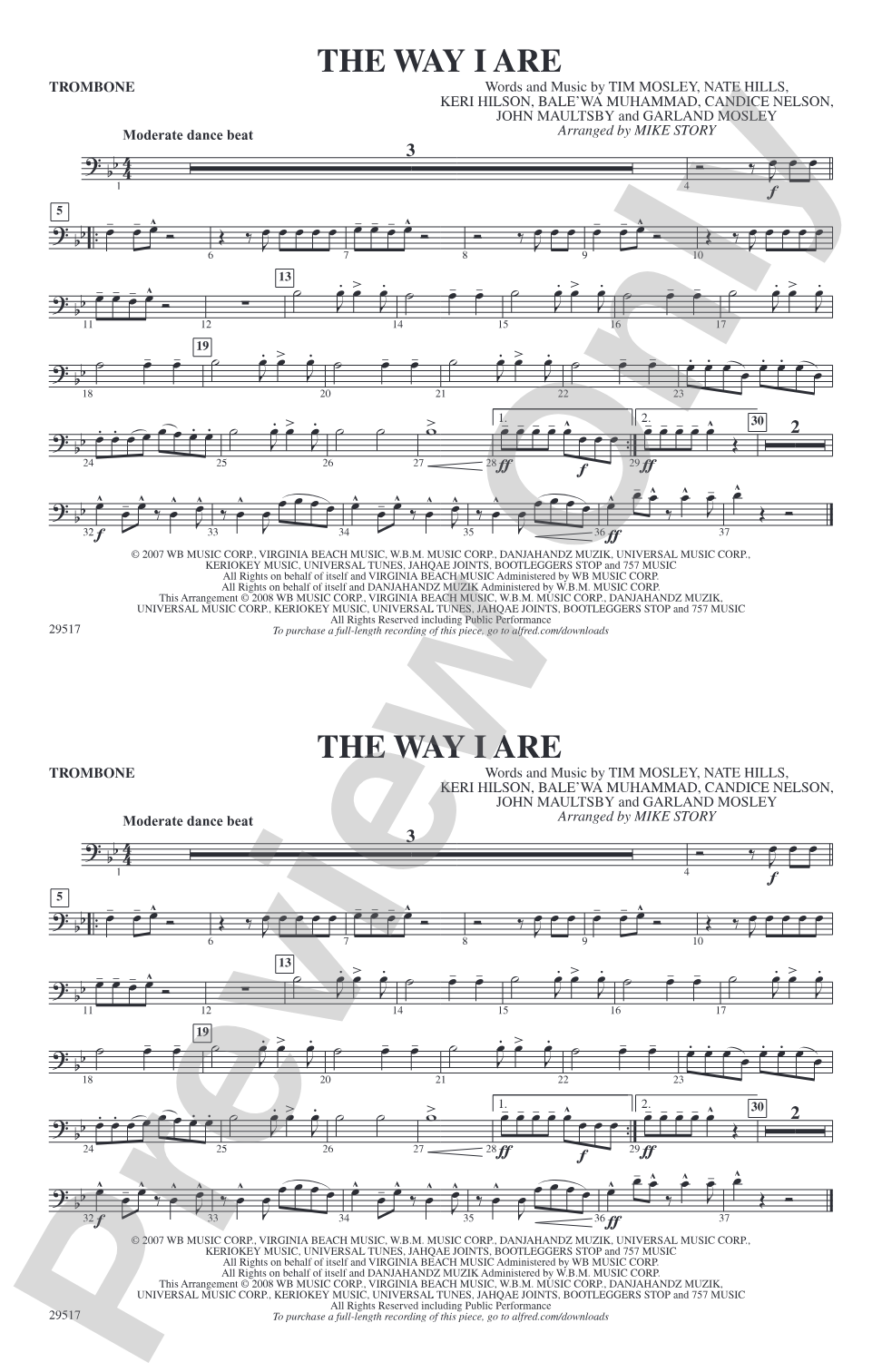 The Way I Are: 1st Trombone