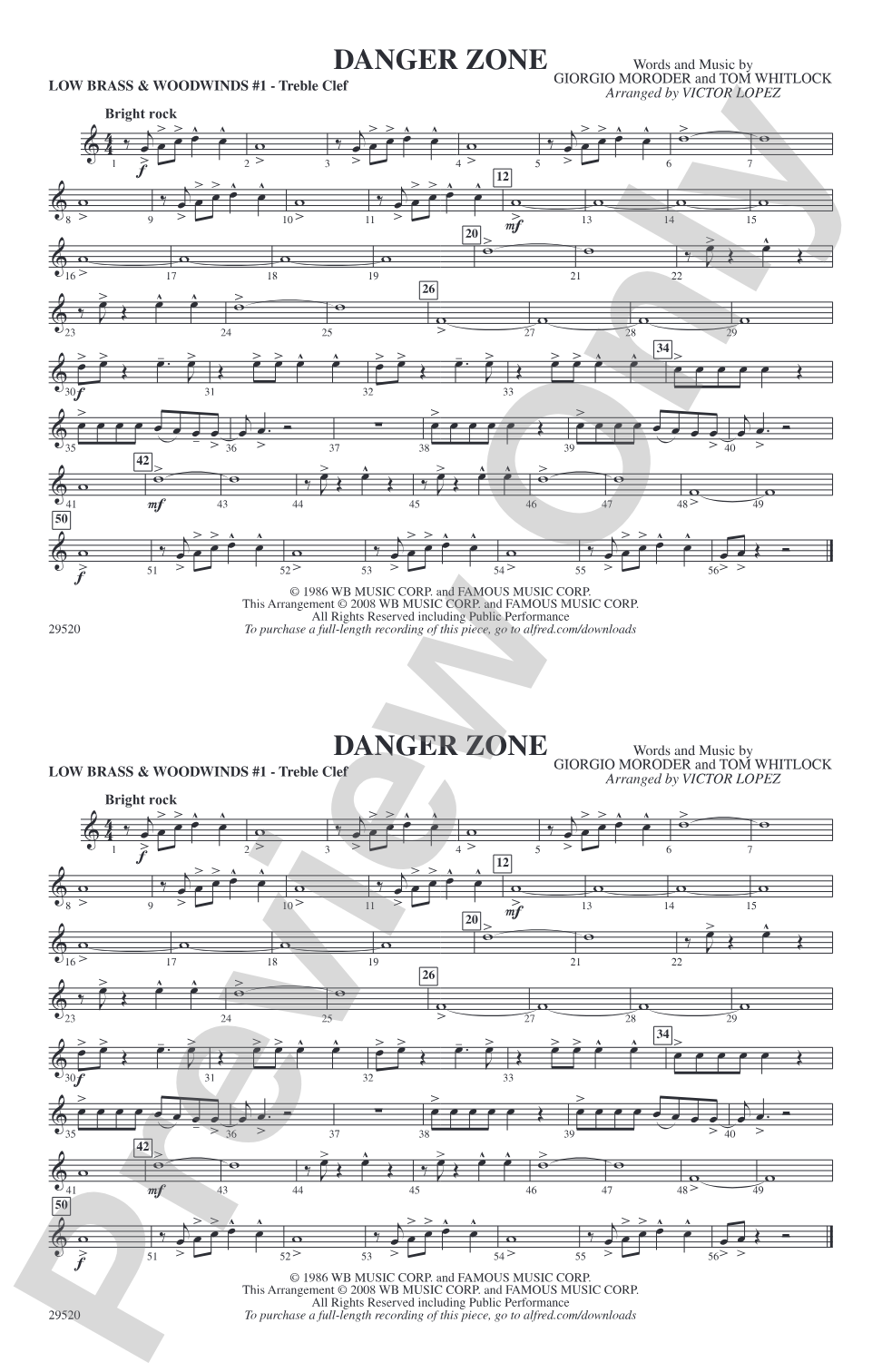 Danger Zone: Low Brass & Woodwinds #1 - Treble Clef