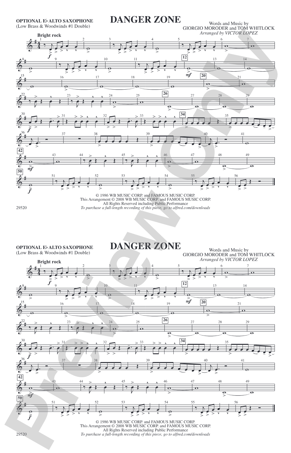 Danger Zone: Optional Alto Sax