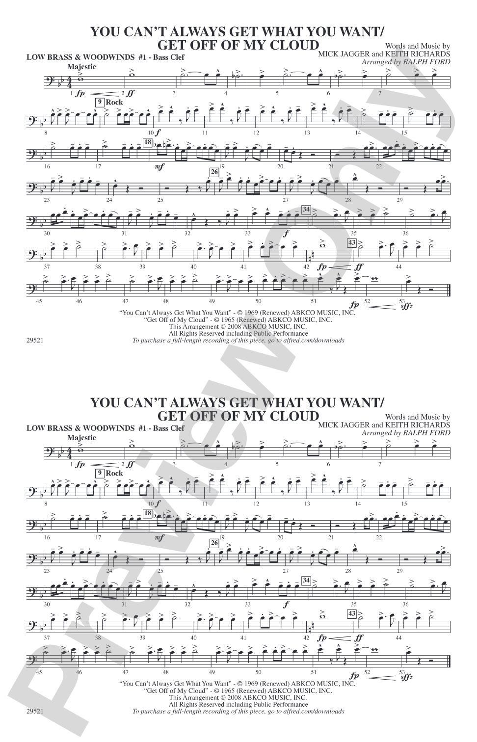You Can't Always Get What You Want / Get Off of My Cloud: Low Brass & Woodwinds #1 - Bass Clef
