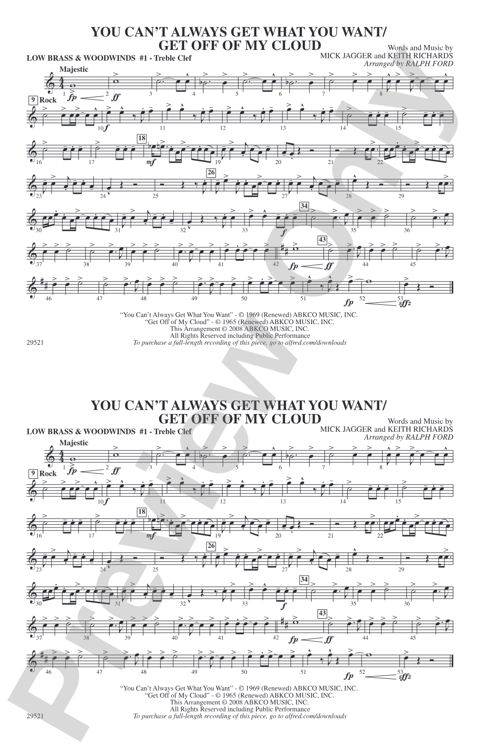 You Can't Always Get What You Want / Get Off of My Cloud: Low Brass & Woodwinds #1 - Treble Clef