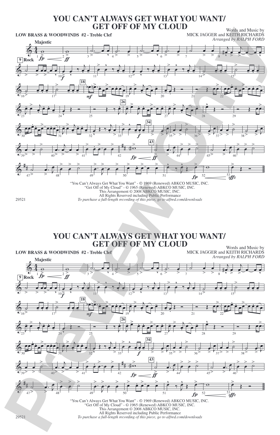 You Can't Always Get What You Want / Get Off of My Cloud: Low Brass & Woodwinds #2 - Treble Clef