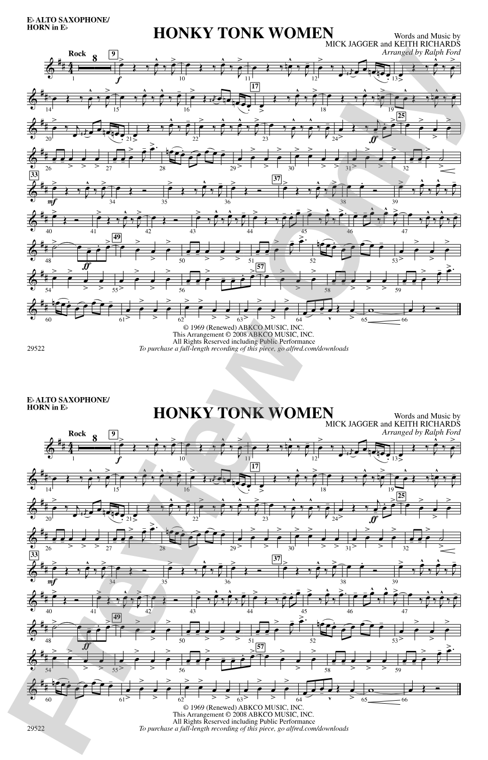 Honky Tonk Women: E-flat Alto Saxophone