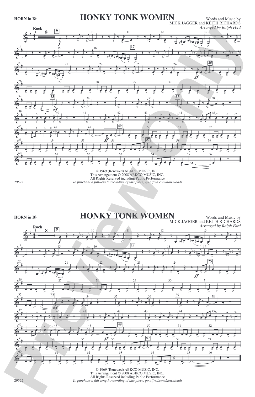 Honky Tonk Women: Horn in B flat