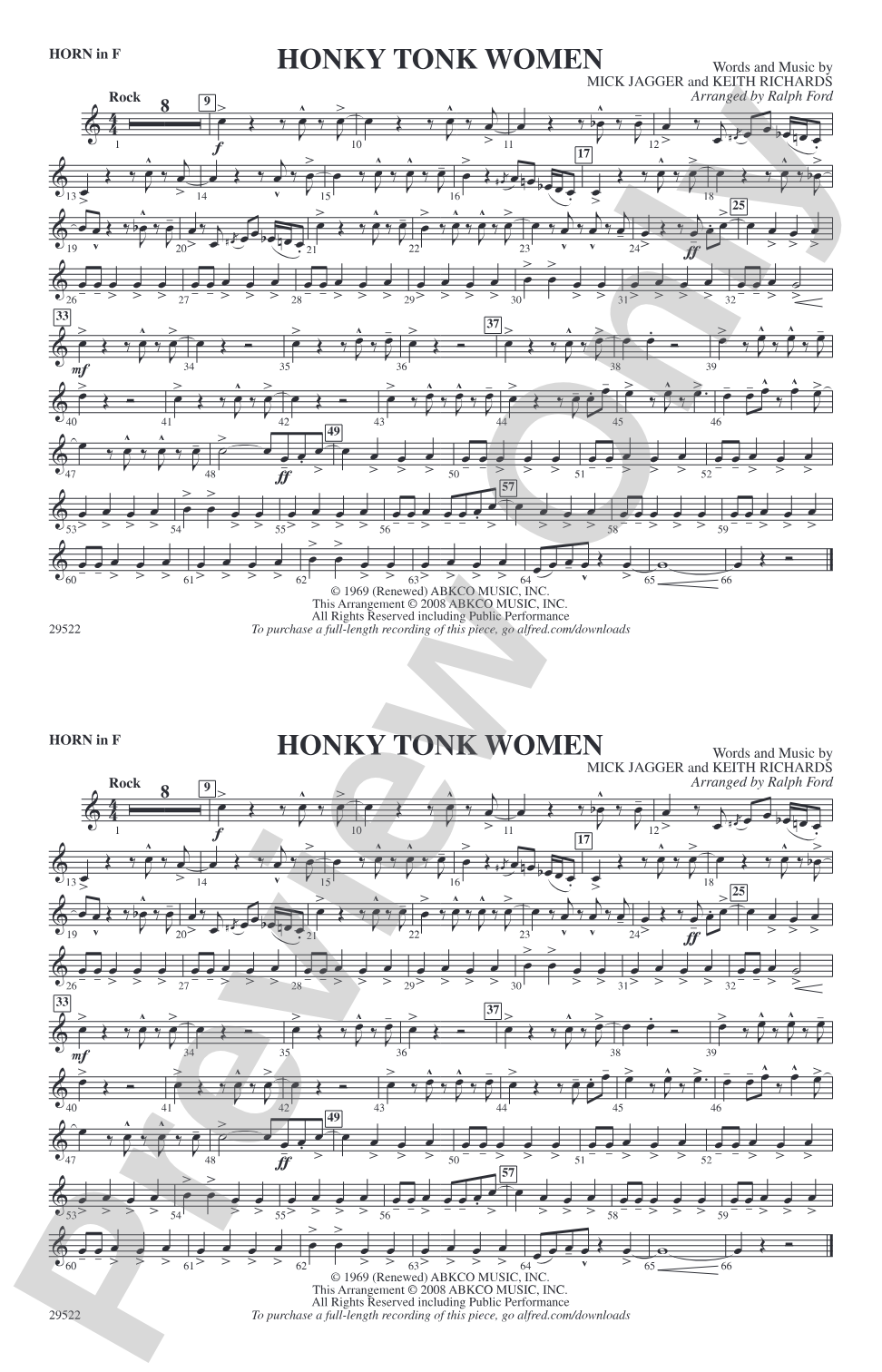 Honky Tonk Women: 1st F Horn