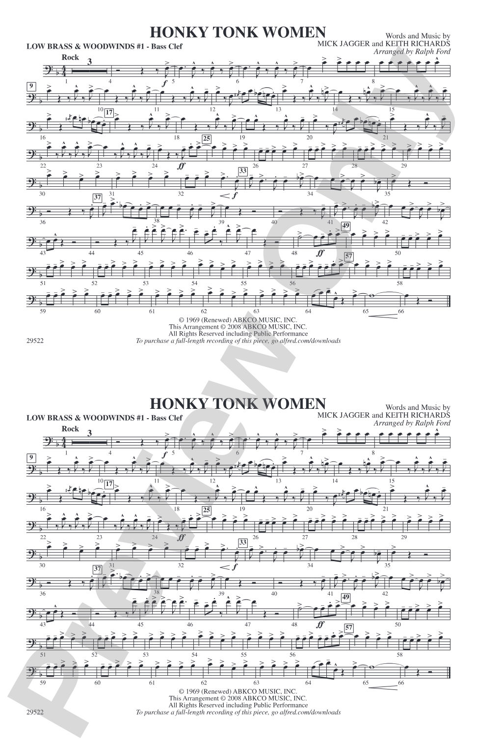 Honky Tonk Women: Low Brass & Woodwinds #1 - Bass Clef