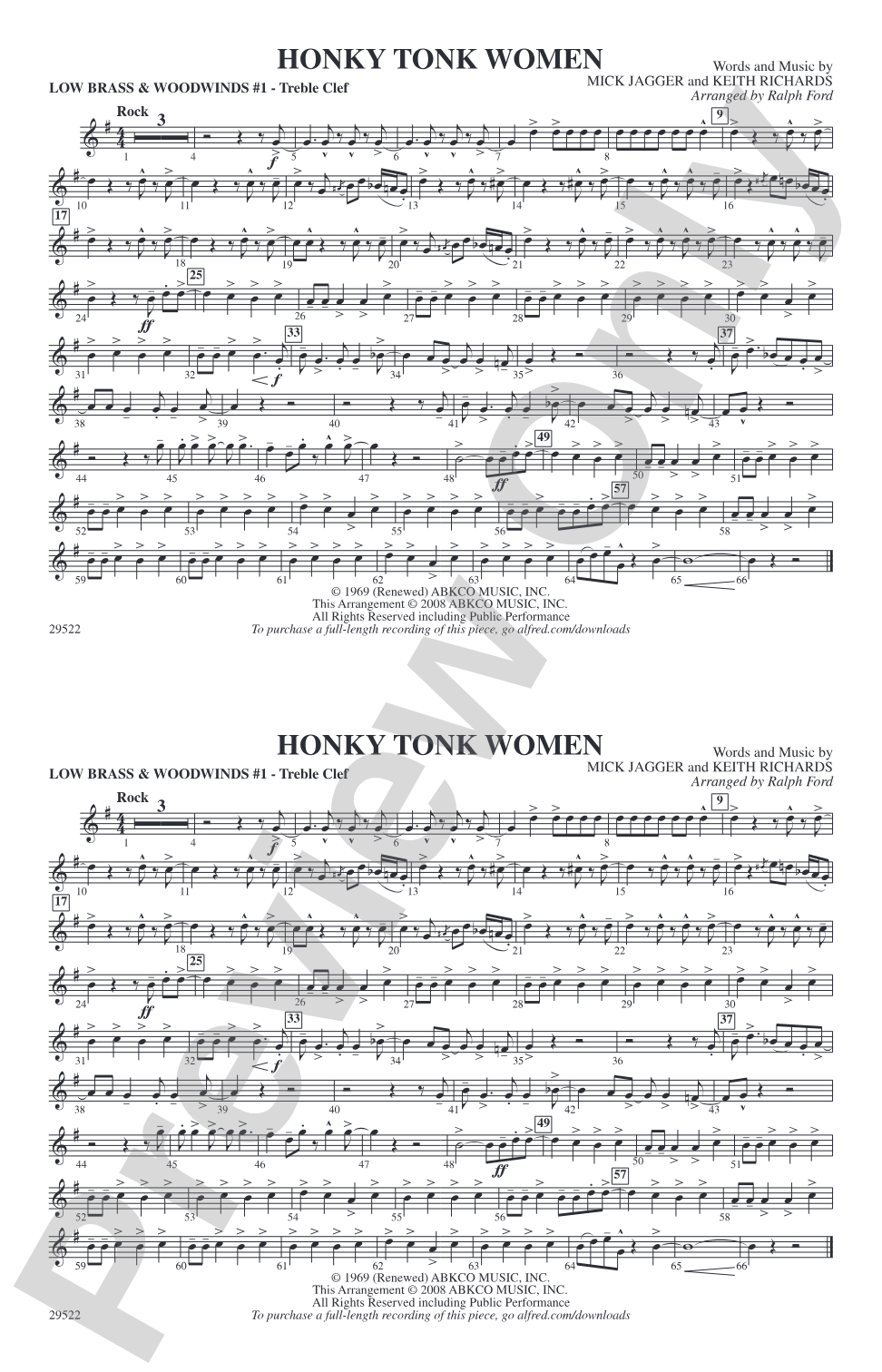 Honky Tonk Women: Low Brass & Woodwinds #1 - Treble Clef