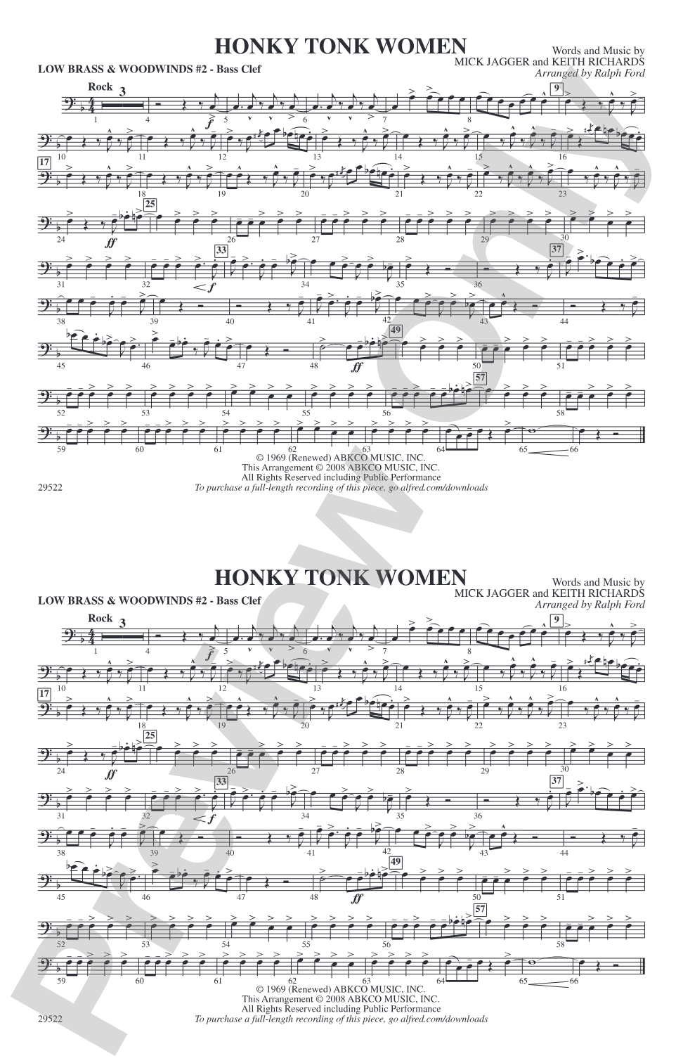 Honky Tonk Women: Low Brass & Woodwinds #2 - Bass Clef
