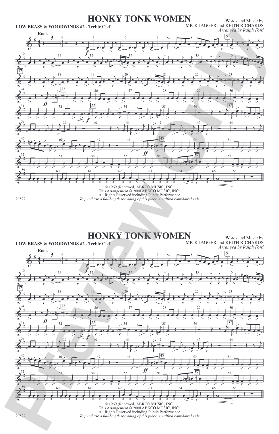 Honky Tonk Women: Low Brass & Woodwinds #2 - Treble Clef