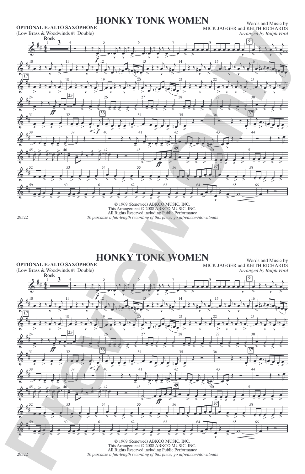 Honky Tonk Women: Optional Alto Sax