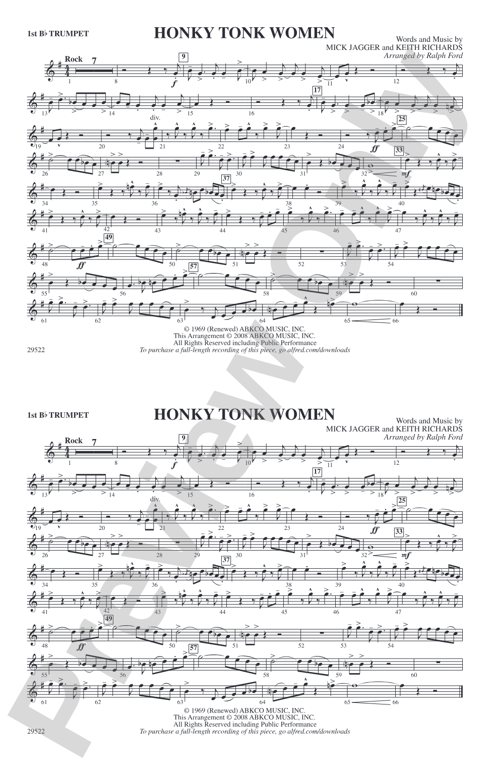 Honky Tonk Women: 1st B-flat Trumpet