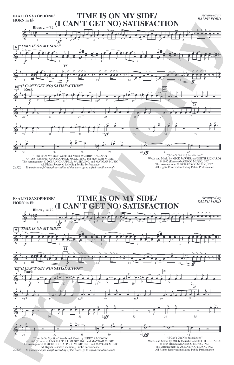 Time Is on My Side / Satisfaction: E-flat Alto Saxophone