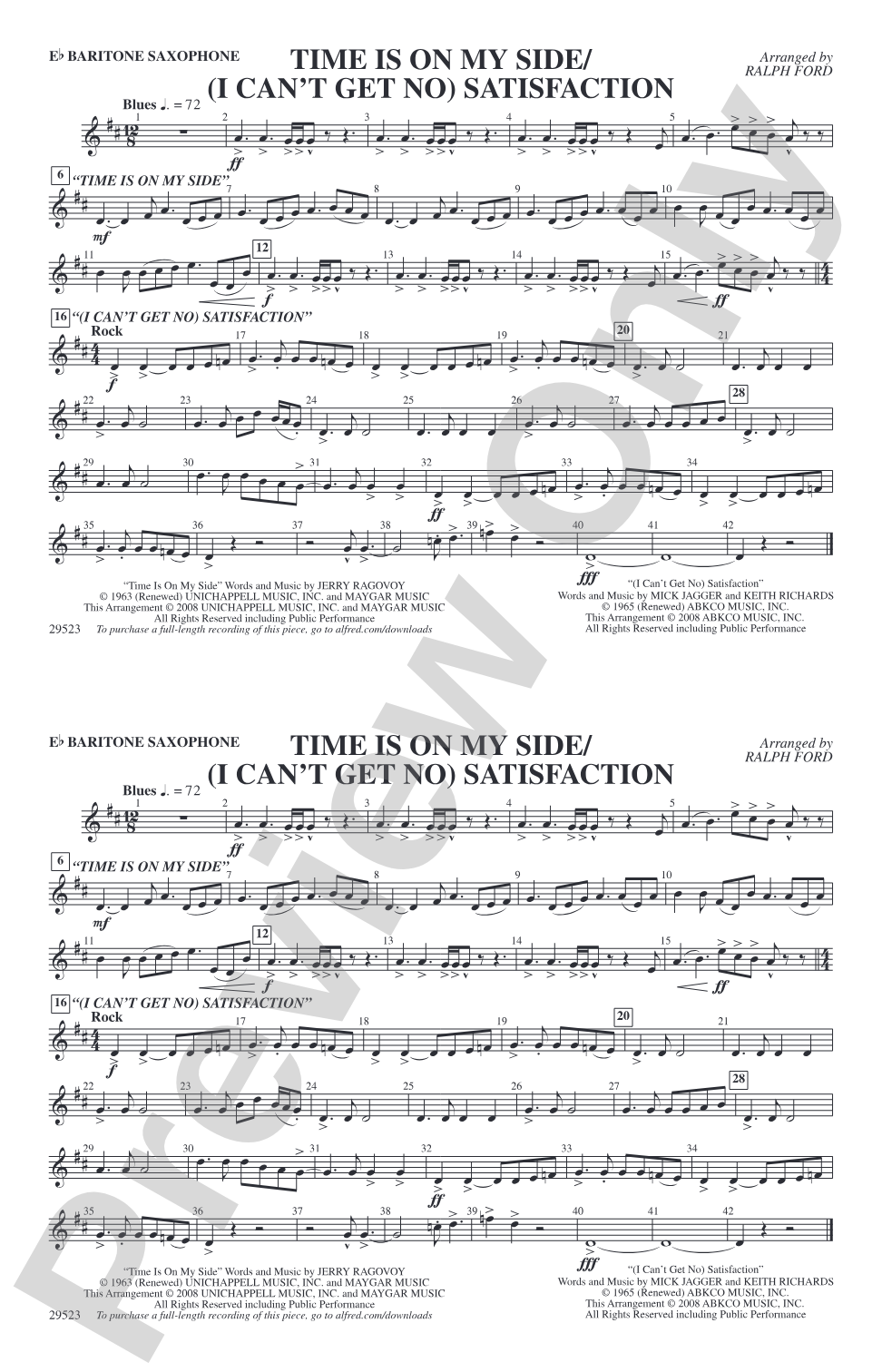 Time Is on My Side / Satisfaction: E-flat Baritone Saxophone